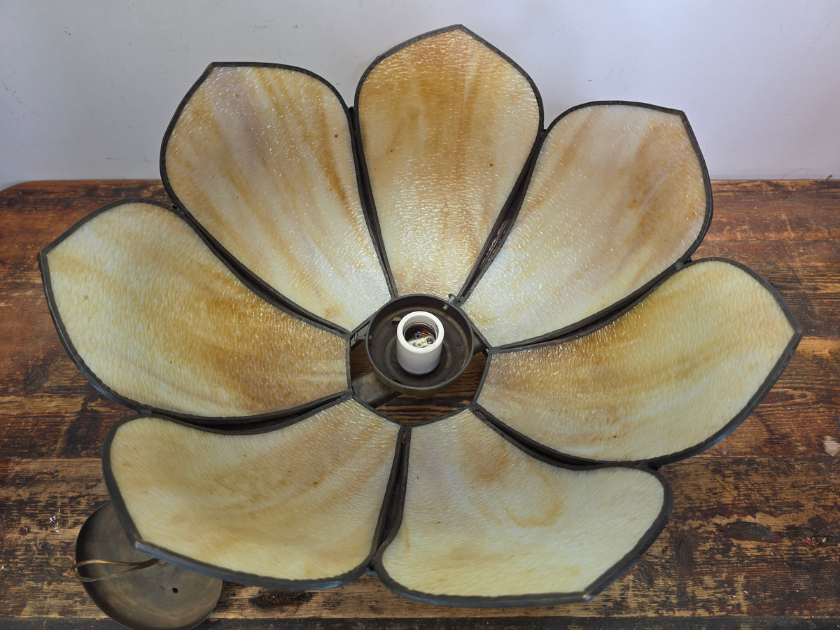 RARE Vintage Slag Glass Lotus Swag Lamp Double Flare Tulip Pendant Light