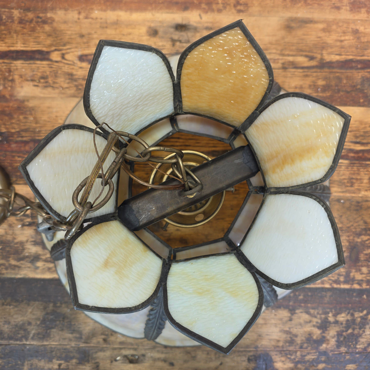 RARE Vintage Slag Glass Lotus Swag Lamp Double Flare Tulip Pendant Light