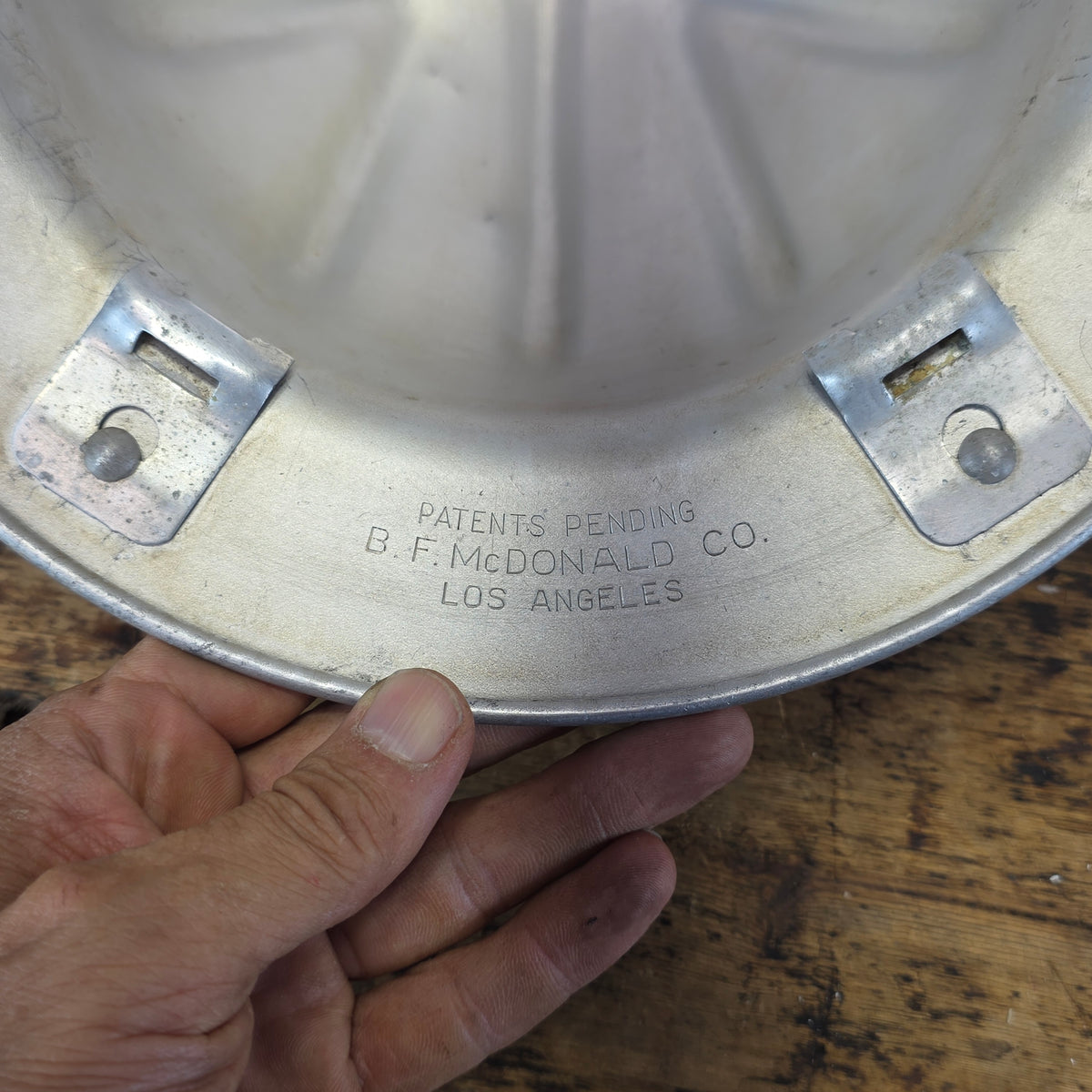 Vintage B.F. McDonald Aluminum Hard Hat Full Brim Safety Helmet Los Angeles 1950