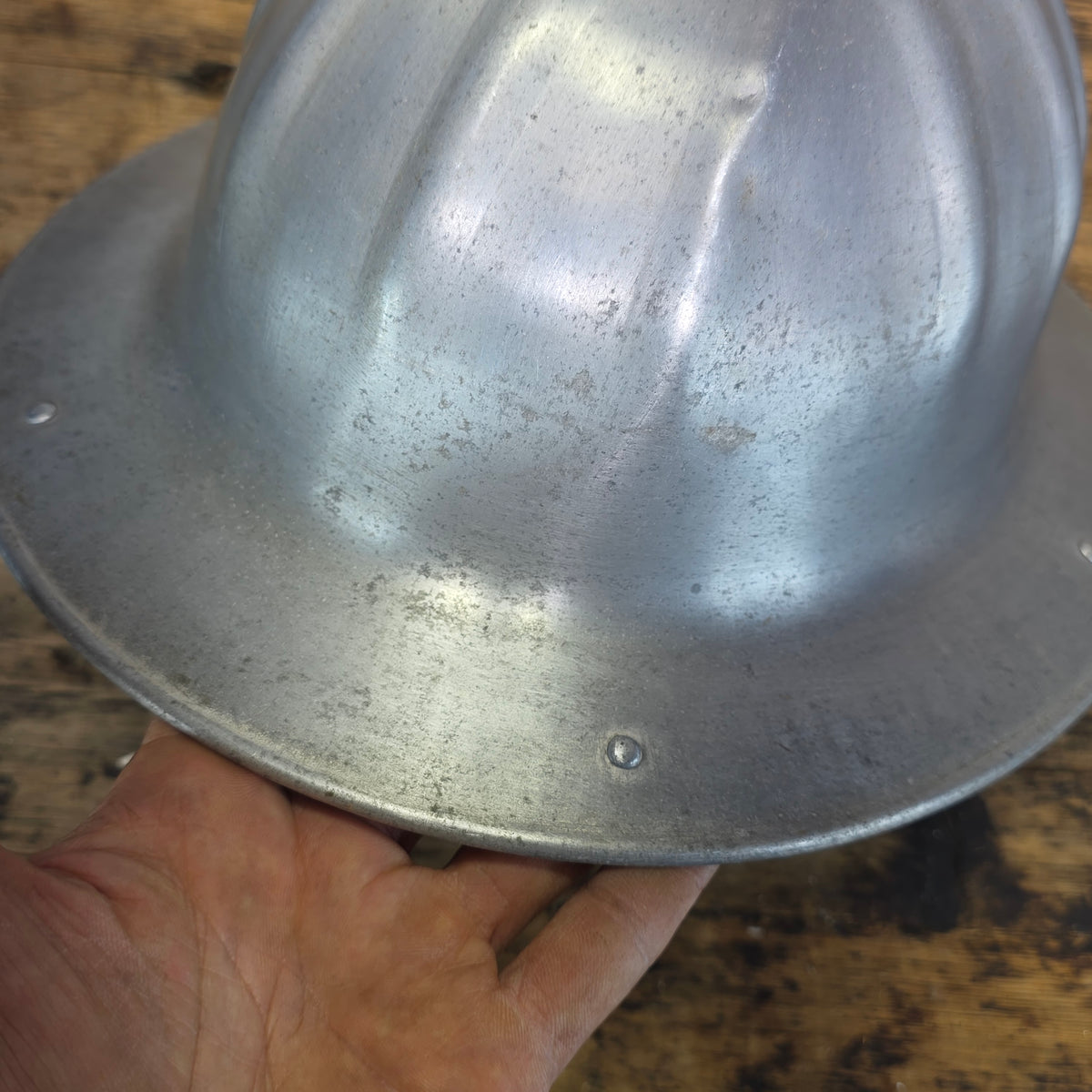 Vintage B.F. McDonald Aluminum Hard Hat Full Brim Safety Helmet Los Angeles 1950