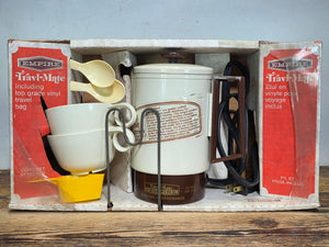 Vintage Empire Travl Mate Coffee Maker 1660-28 Almond Dual Volt 12V 120V Kit Box