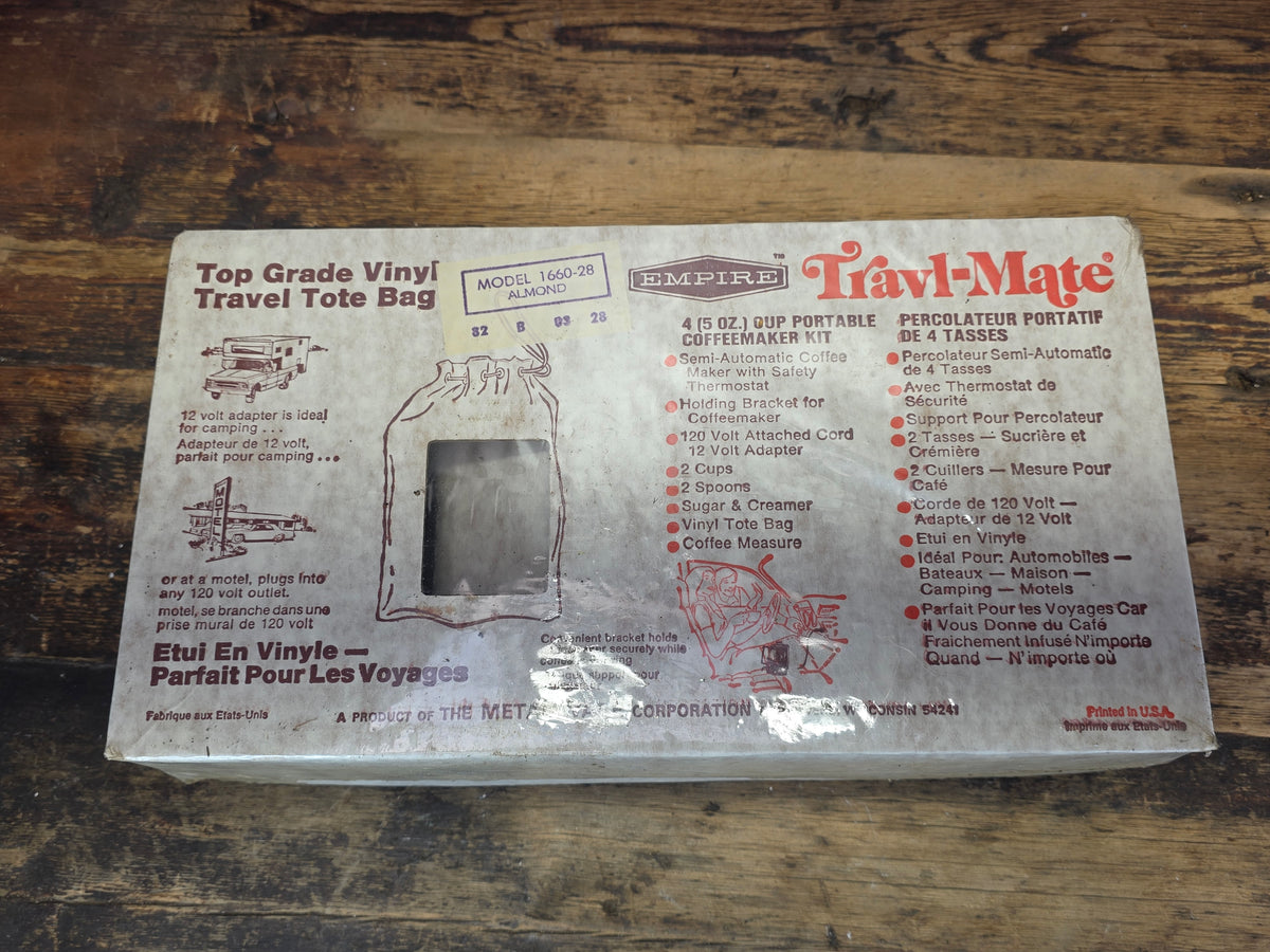 Vintage Empire Travl Mate Coffee Maker 1660-28 Almond Dual Volt 12V 120V Kit Box