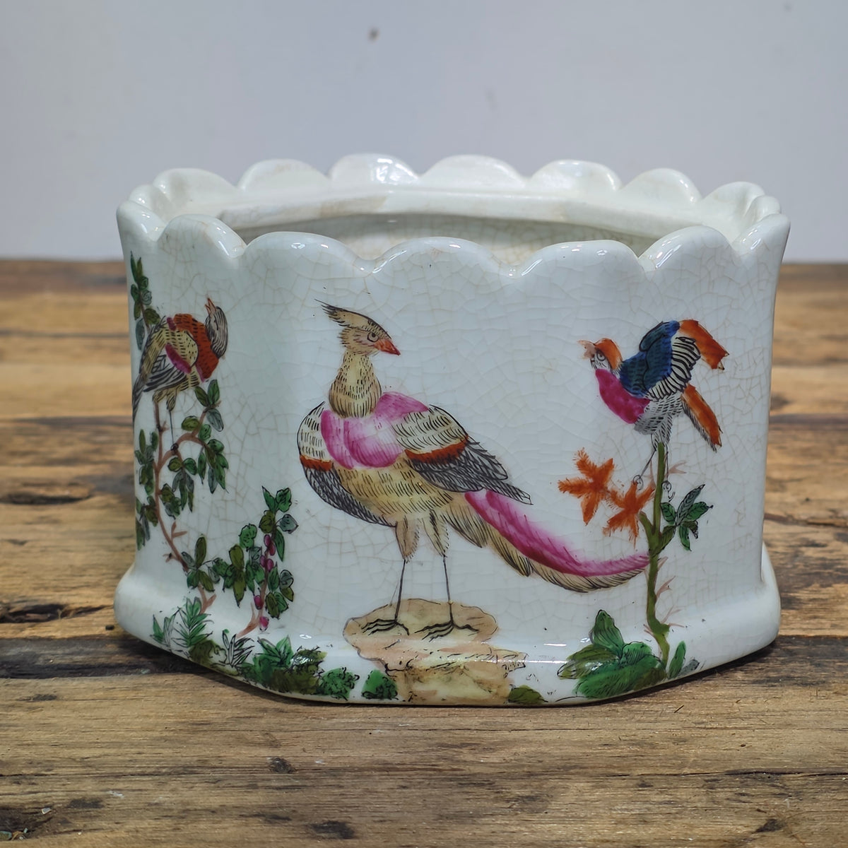Vintage United Wilson JUWC 1897 Porcelain Bird Planter Cachepot Jardiniere Crack