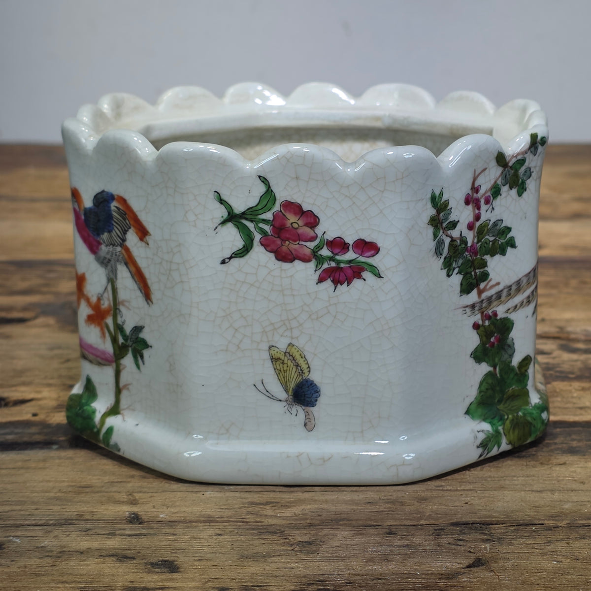 Vintage United Wilson JUWC 1897 Porcelain Bird Planter Cachepot Jardiniere Crack