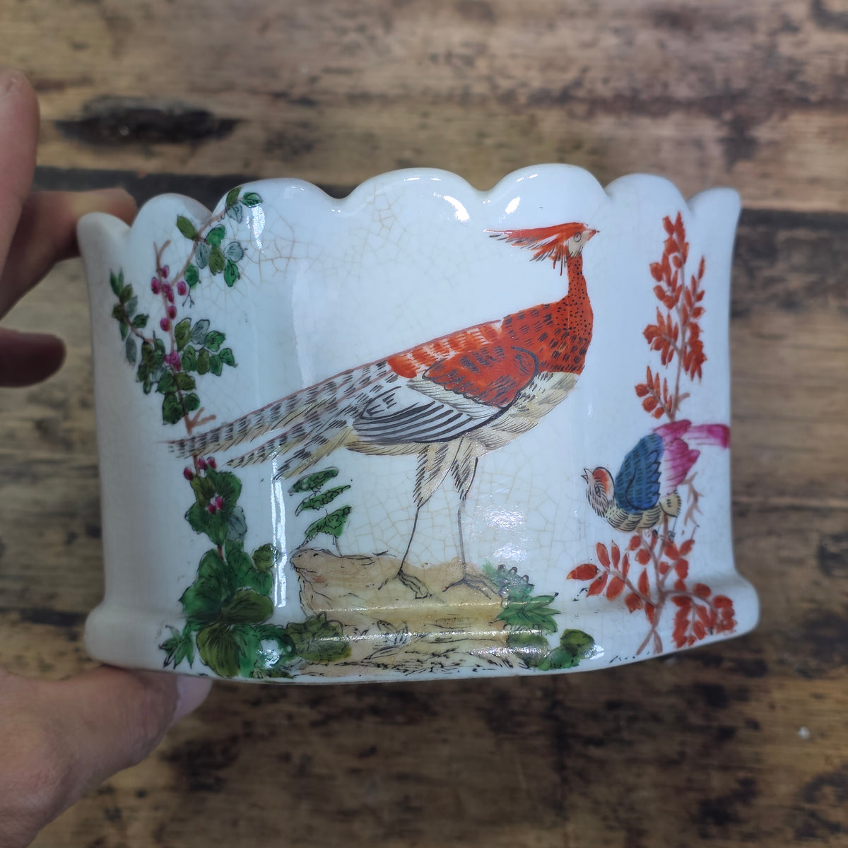 Vintage United Wilson JUWC 1897 Porcelain Bird Planter Cachepot Jardiniere Crack