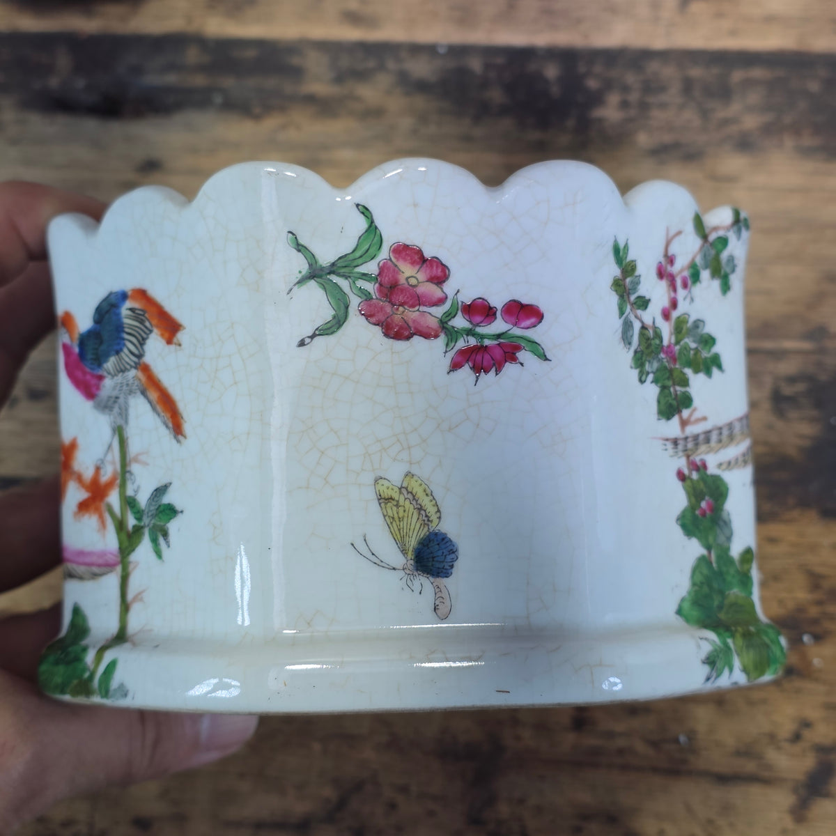 Vintage United Wilson JUWC 1897 Porcelain Bird Planter Cachepot Jardiniere Crack