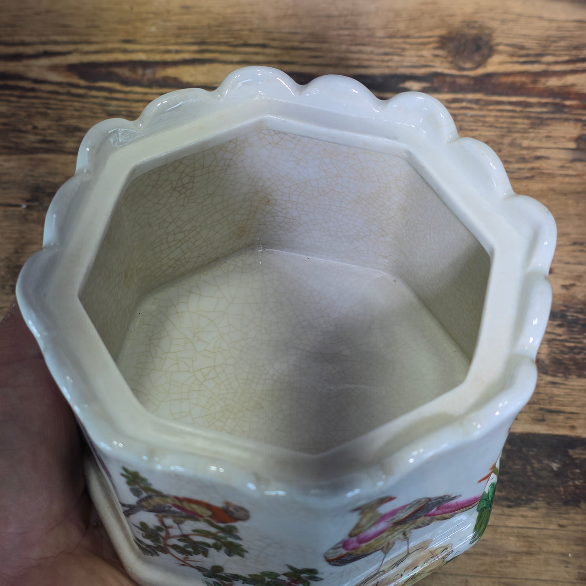 Vintage United Wilson JUWC 1897 Porcelain Bird Planter Cachepot Jardiniere Crack