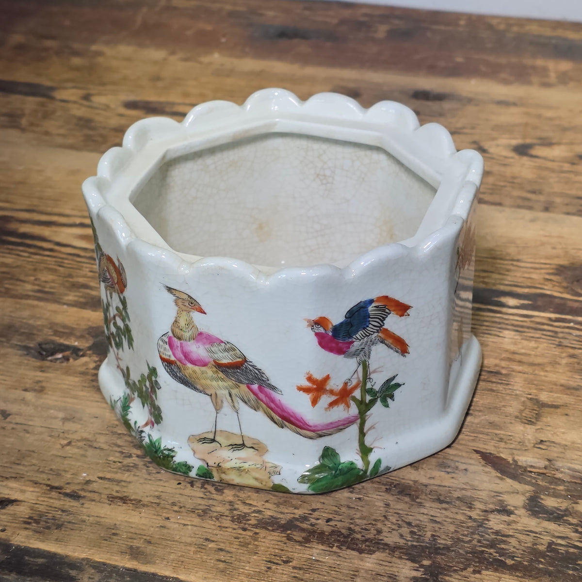 Vintage United Wilson JUWC 1897 Porcelain Bird Planter Cachepot Jardiniere Crack