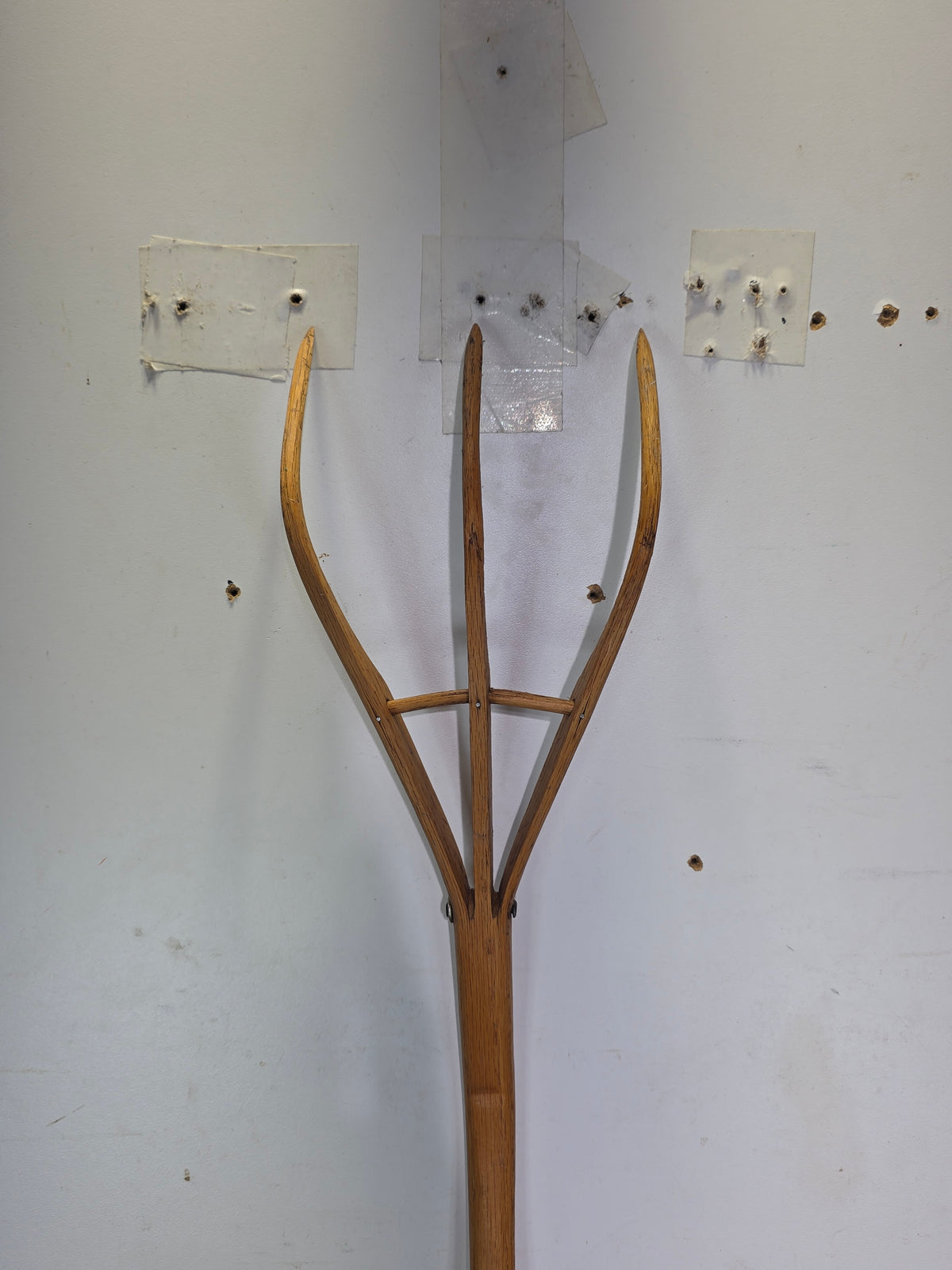 Vintage 3 Tine Oak Wooden Pitchfork Hand Carved Primitive Hay Straw Fork 34"