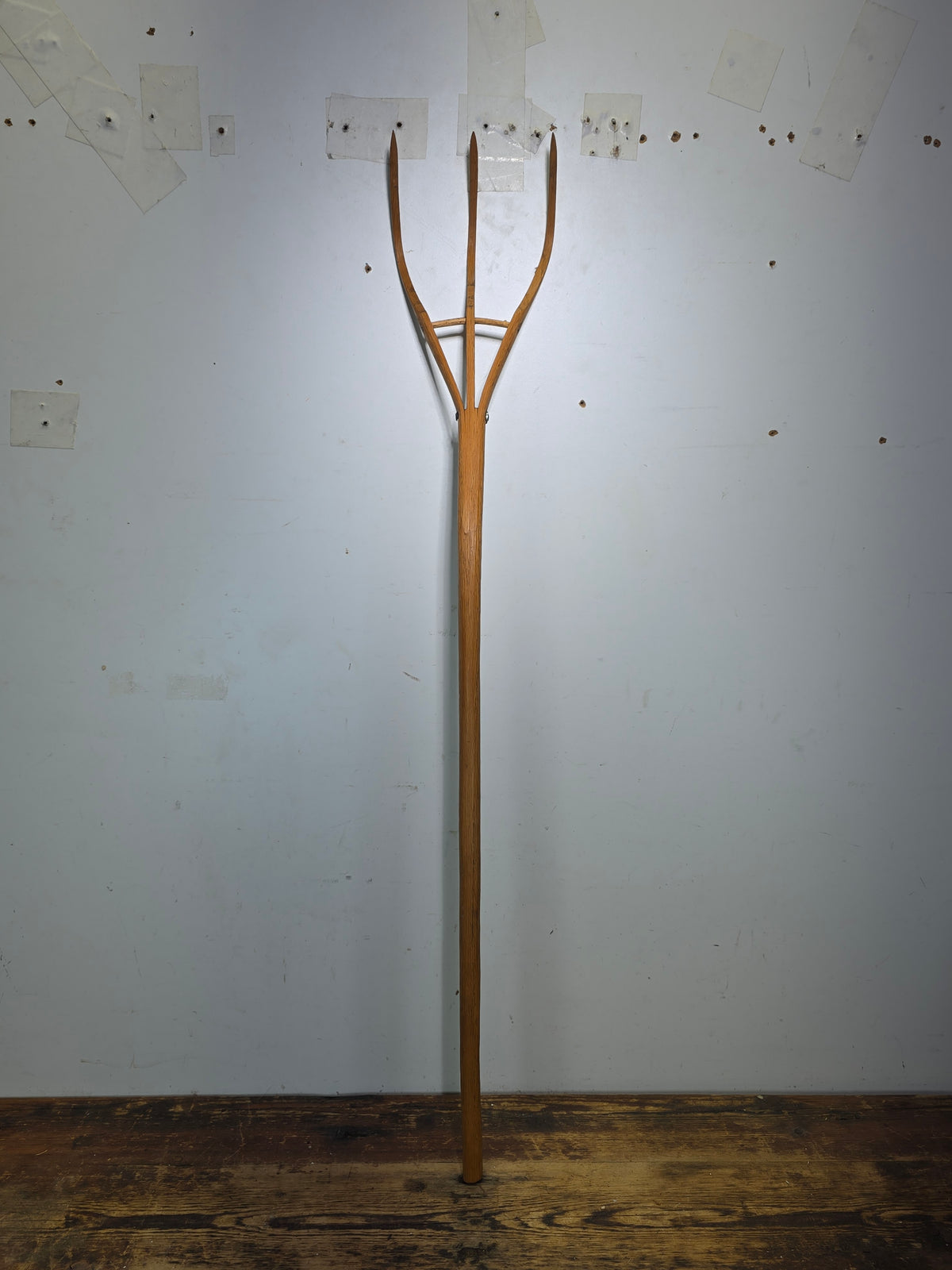 Vintage 3 Tine Oak Wooden Pitchfork Hand Carved Primitive Hay Straw Fork 34"