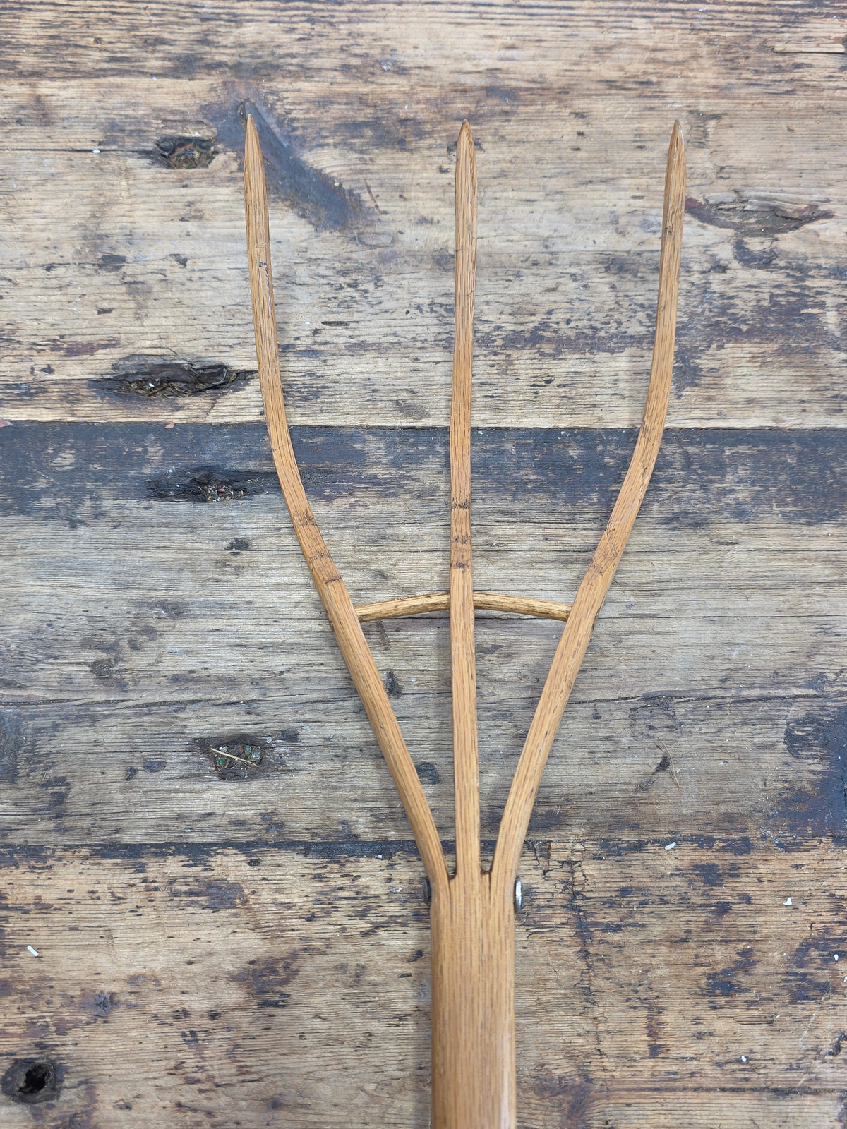 Vintage 3 Tine Oak Wooden Pitchfork Hand Carved Primitive Hay Straw Fork 34"