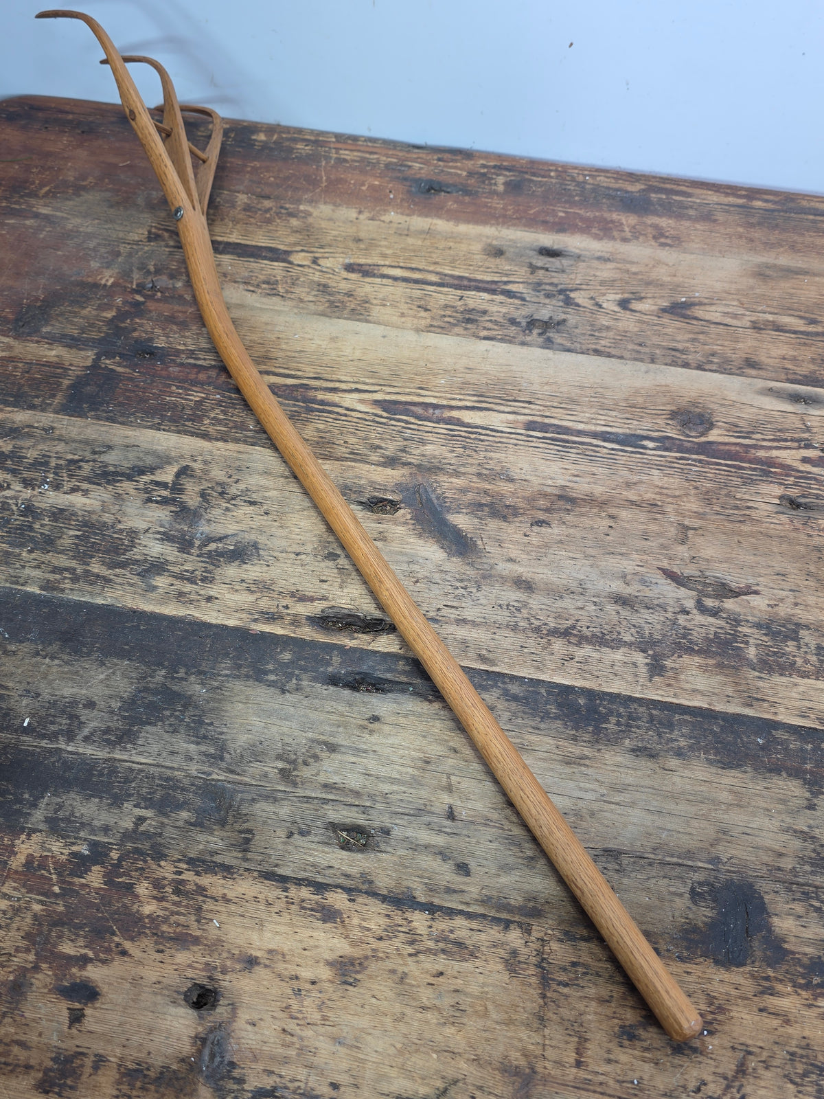 Vintage 3 Tine Oak Wooden Pitchfork Hand Carved Primitive Hay Straw Fork 34"