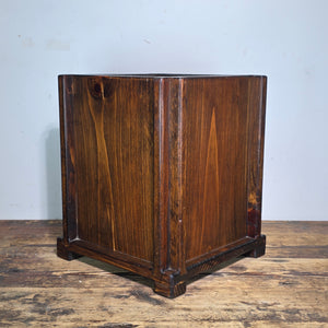 Vintage Mission Arts Crafts Wood Waste Basket Trash Can Planter Box Dark Square
