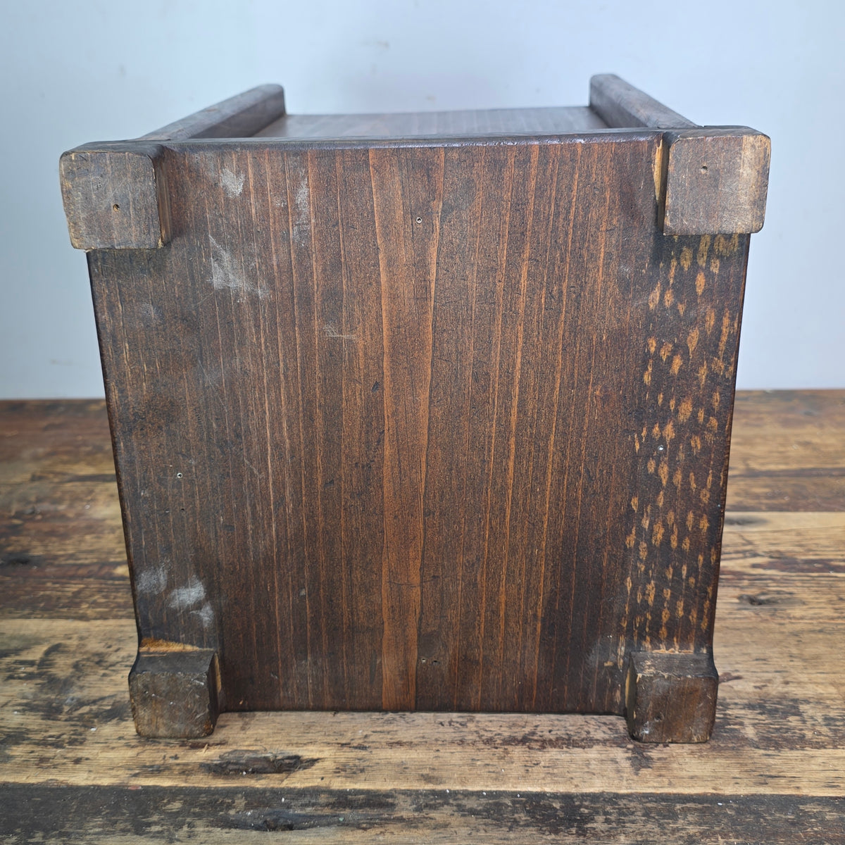 Vintage Mission Arts Crafts Wood Waste Basket Trash Can Planter Box Dark Square