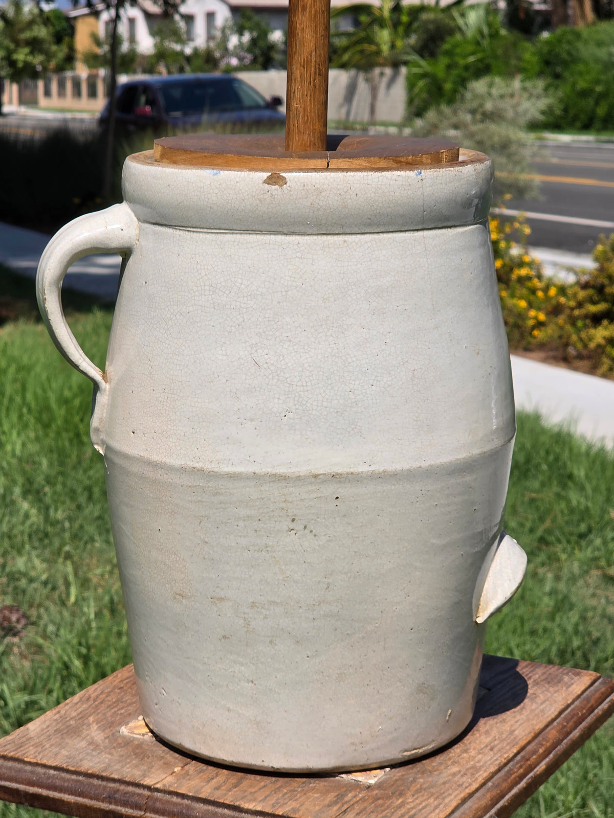 Antique Louisville Pottery Cherokee Indian Head Stoneware Butter Churn 2 Gal