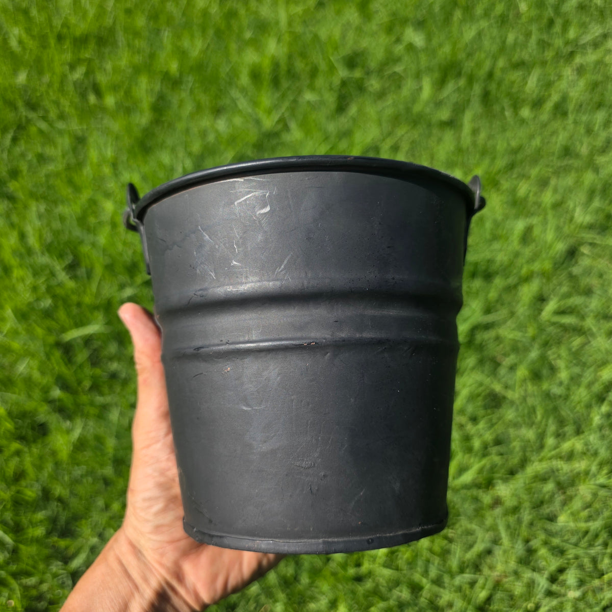 Vintage Black Galvanized Metal Bucket 6" Small Rustic Farmhouse Planter Pail