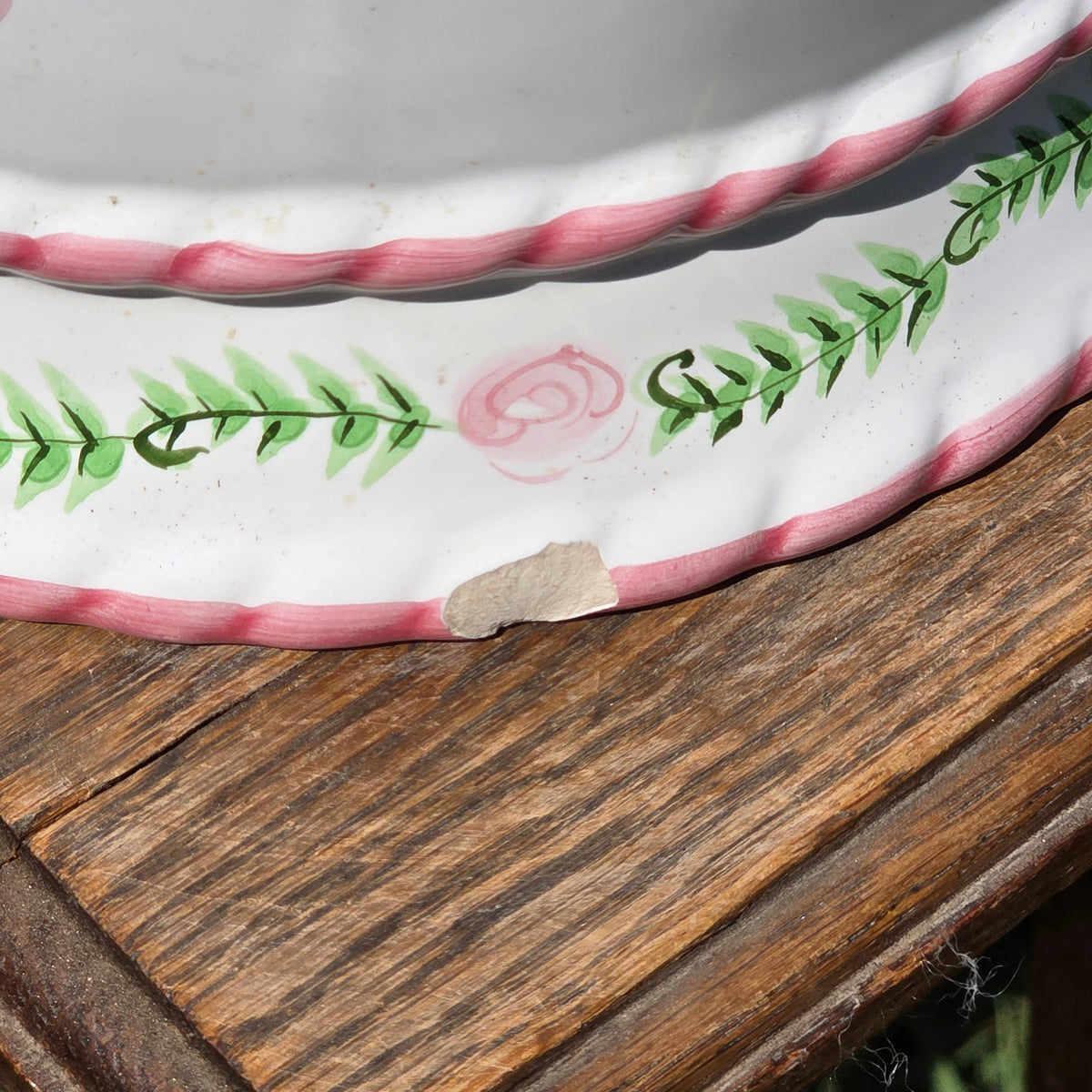 Porta Portugal Hand Painted Ceramic Planter Rose Cachepot Pink Bow Vintage 1378