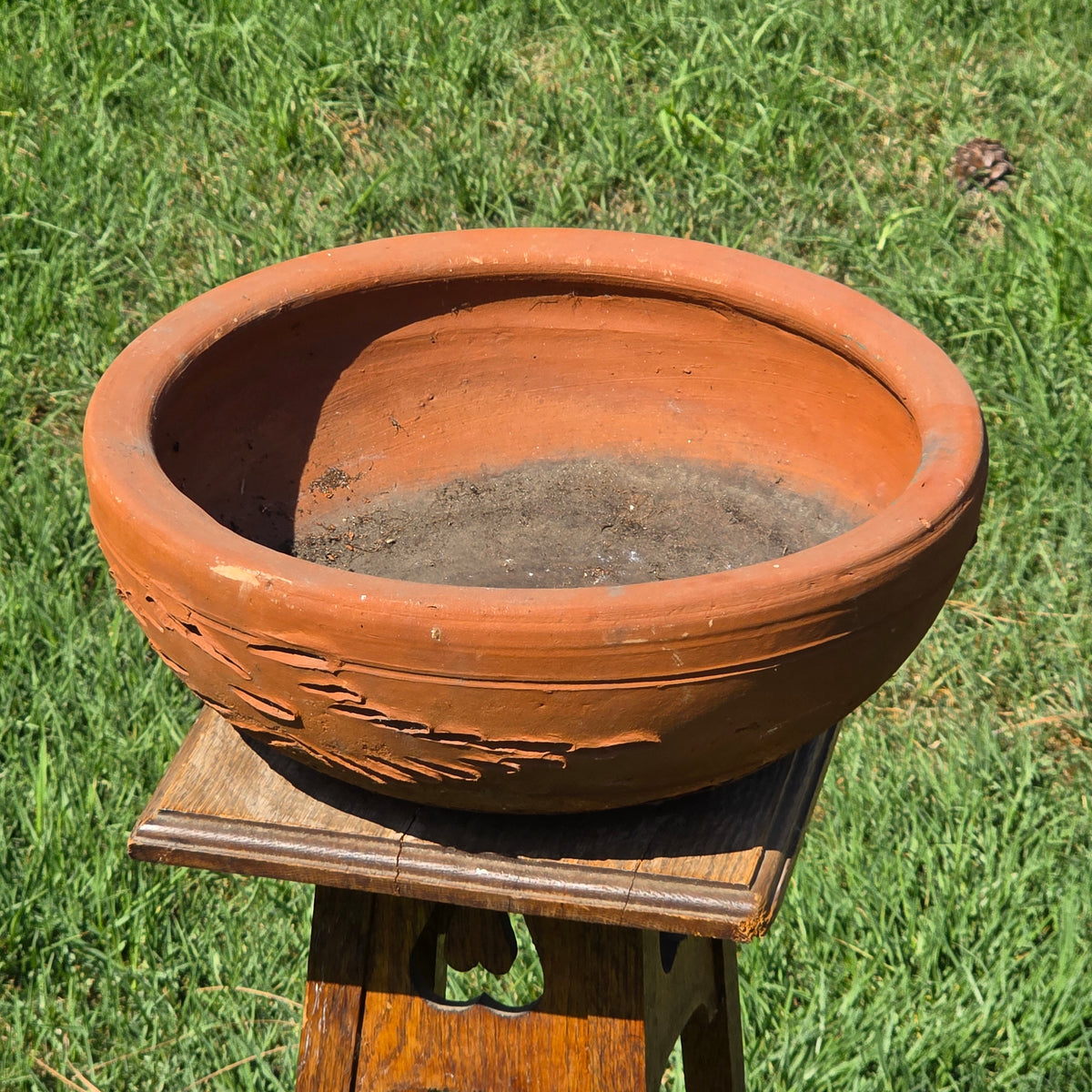 Vintage Terracotta Bonsai Succulent Planter Bowl Carved Red Clay 15" Heavy