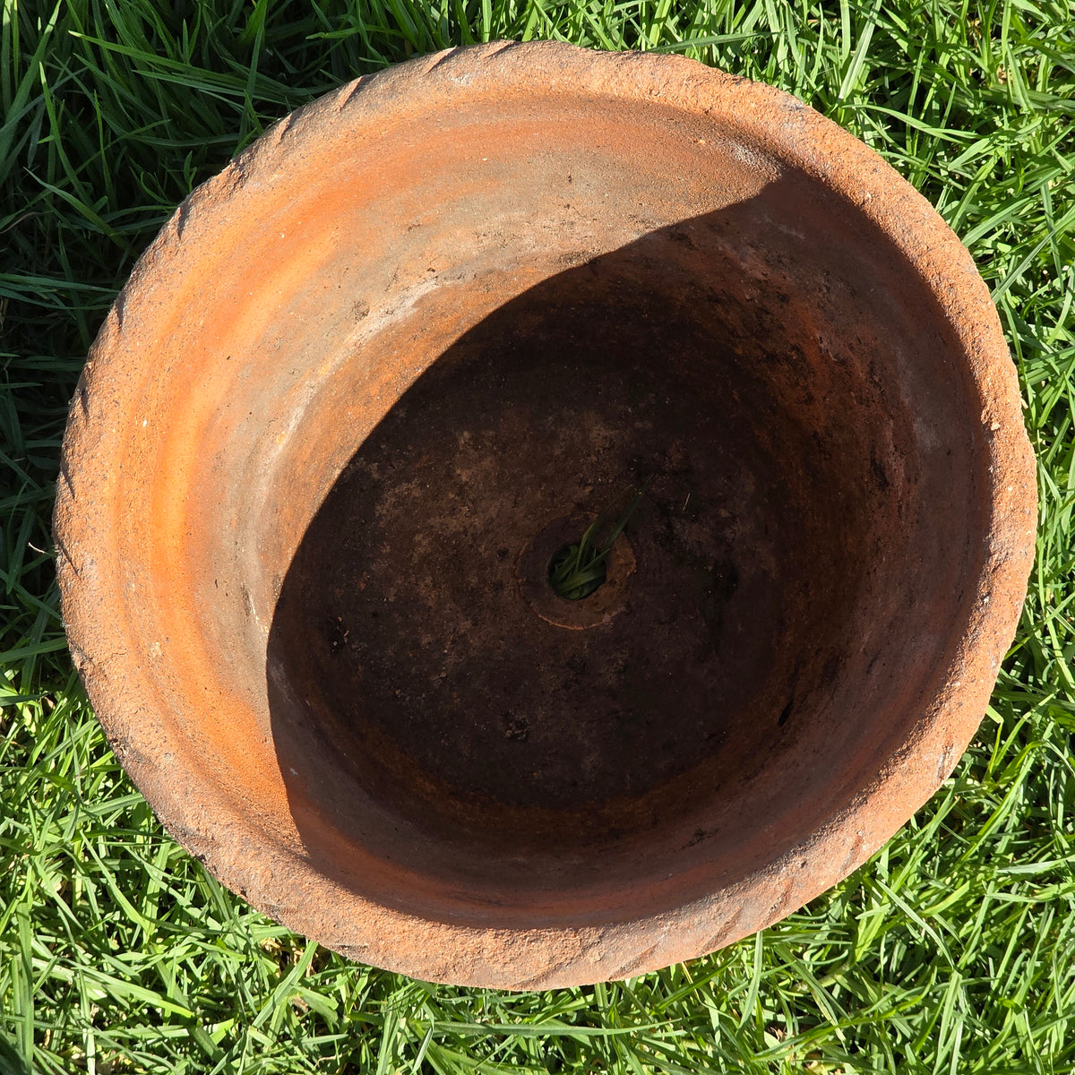 Vintage Mexico Terracotta Planter 13" Large Clay Flower Pot Rustic Sun Fern Leaf