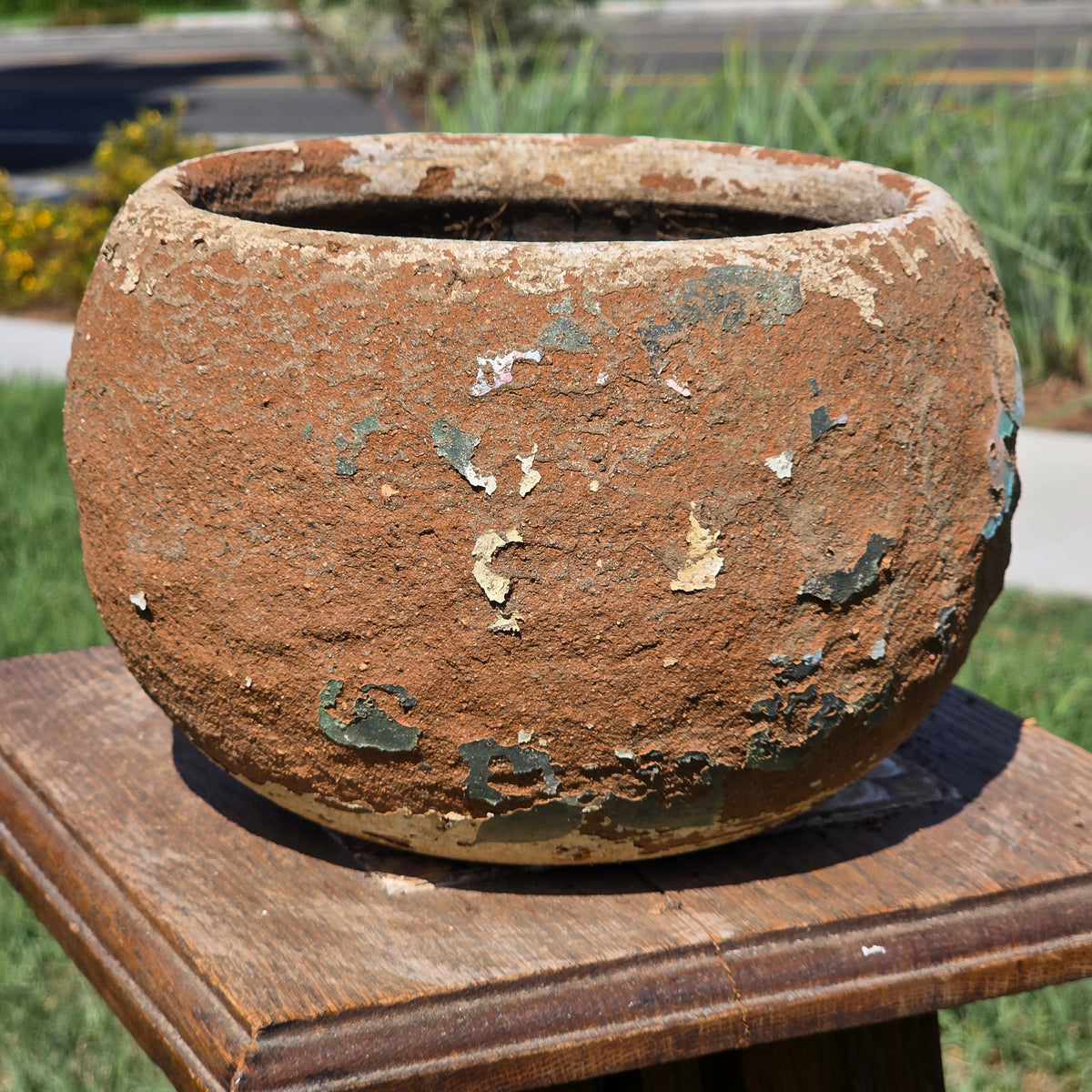 Vtg Mexico Terracotta Planter Chippy Paint Clay Pot Rustic Round Bowl Wabi Sabi