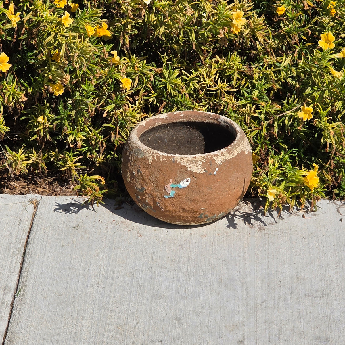 Vtg Mexico Terracotta Planter Chippy Paint Clay Pot Rustic Round Bowl Wabi Sabi