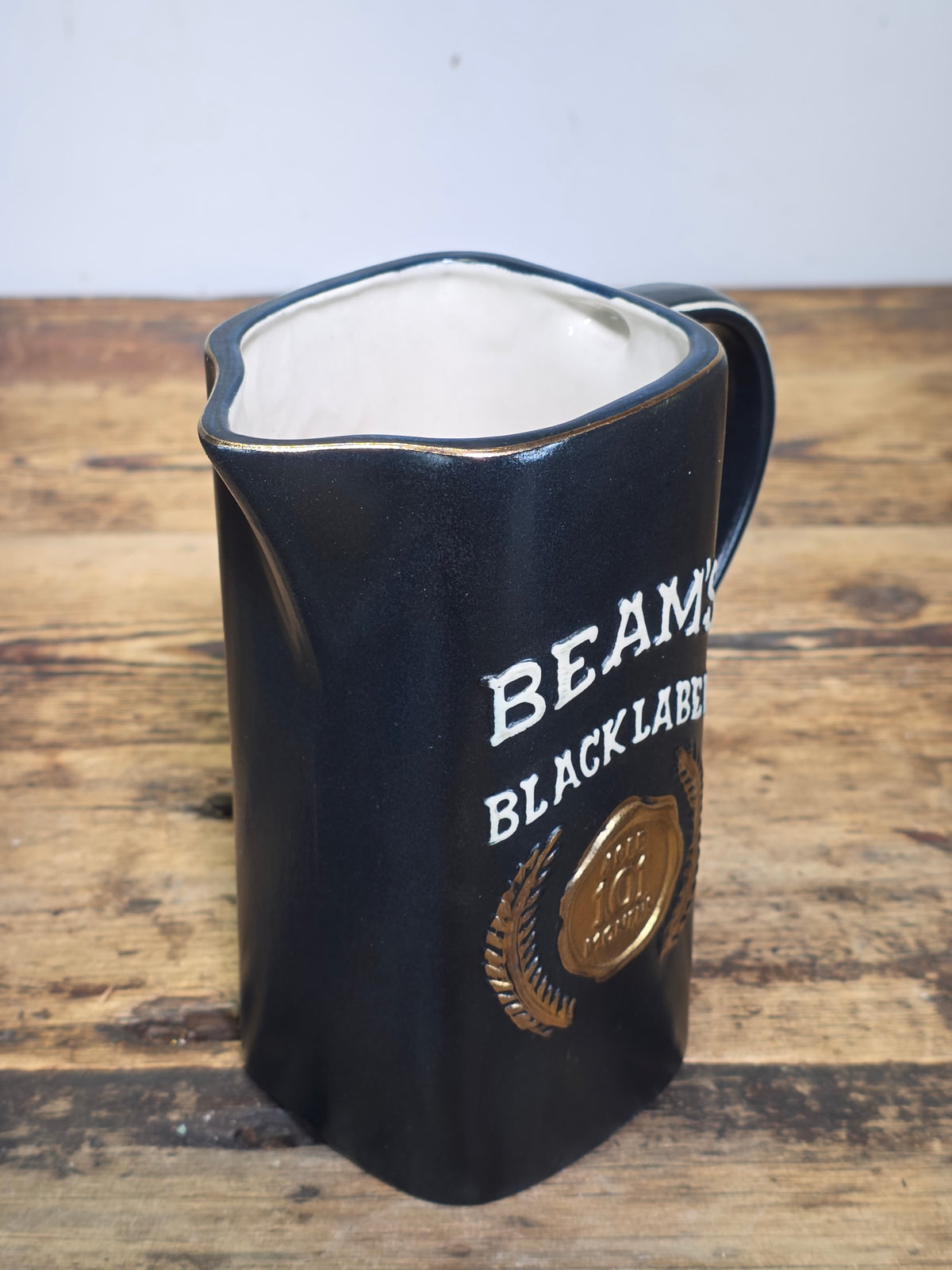 Vintage Jim Beam Black Label Pitcher Regal China 1983 Black Gold Barware Jug 7"