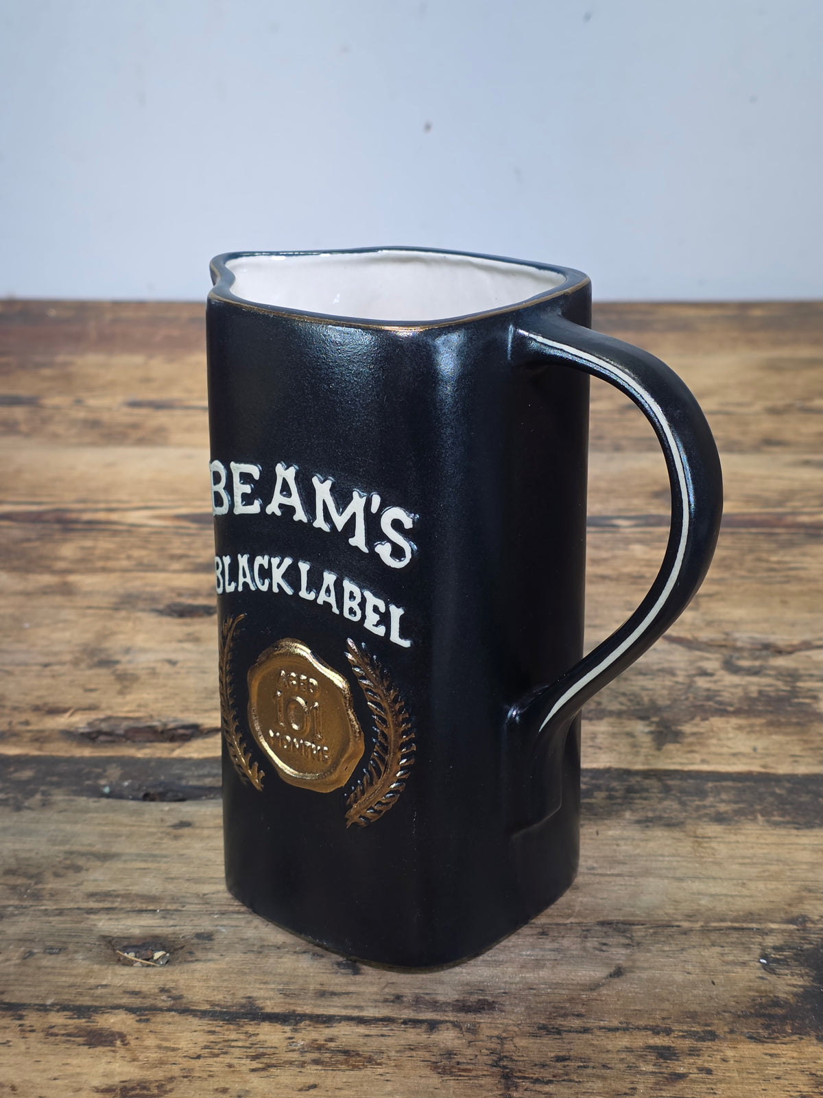 Vintage Jim Beam Black Label Pitcher Regal China 1983 Black Gold Barware Jug 7"