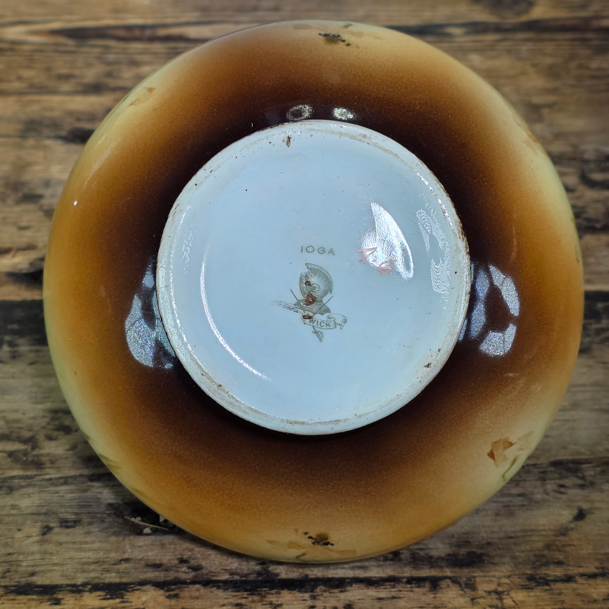 Antique Warwick China IOGA Vase Bowl Floral Brown Art Nouveau Pottery 1900s 6”