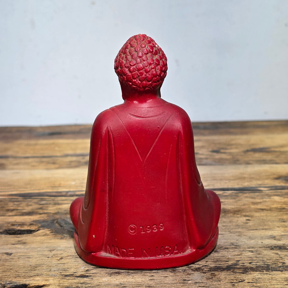 Vintage 1939 Chalkware Buddha Incense Burner Seated Red Gold Figurine Bowl USA