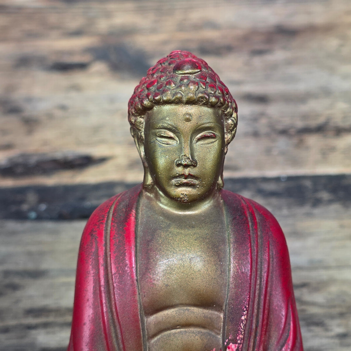 Vintage 1939 Chalkware Buddha Incense Burner Seated Red Gold Figurine Bowl USA