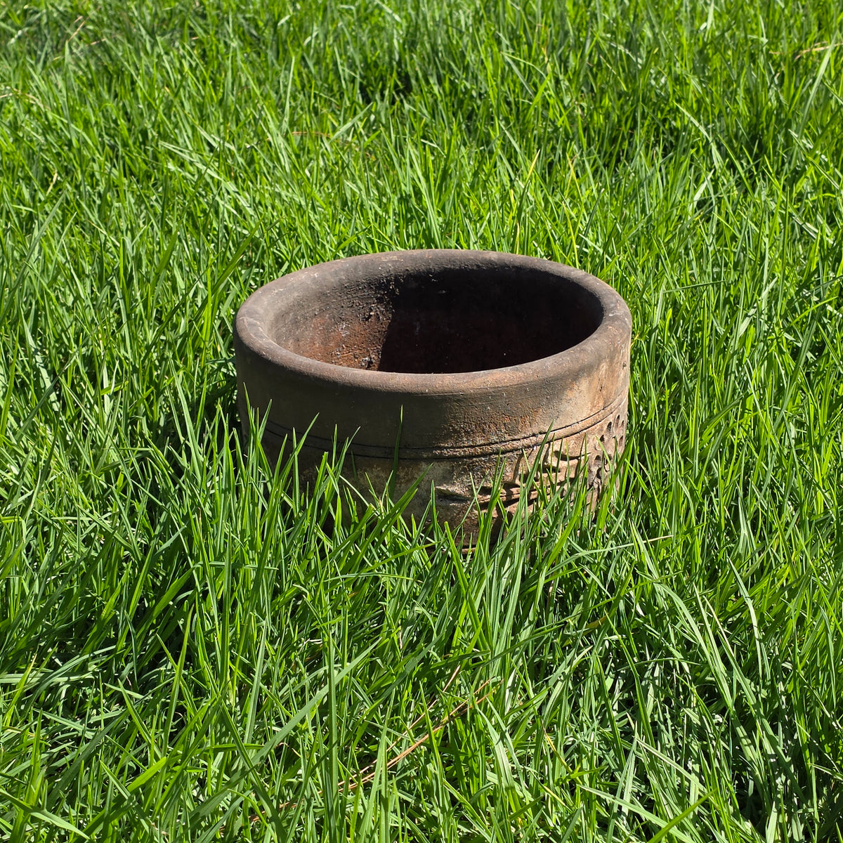 Vtg Terracotta Cylinder Planter Floral Garland Swag Rustic Clay Garden Pot 12"