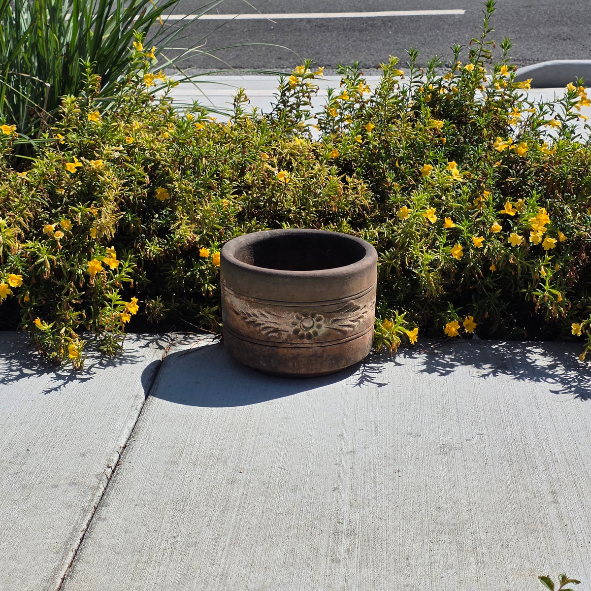 Vtg Terracotta Cylinder Planter Floral Garland Swag Rustic Clay Garden Pot 12"