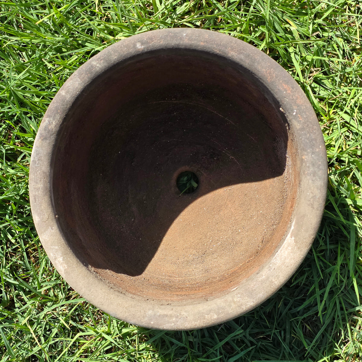 Vtg Terracotta Cylinder Planter Floral Garland Swag Rustic Clay Garden Pot 12"