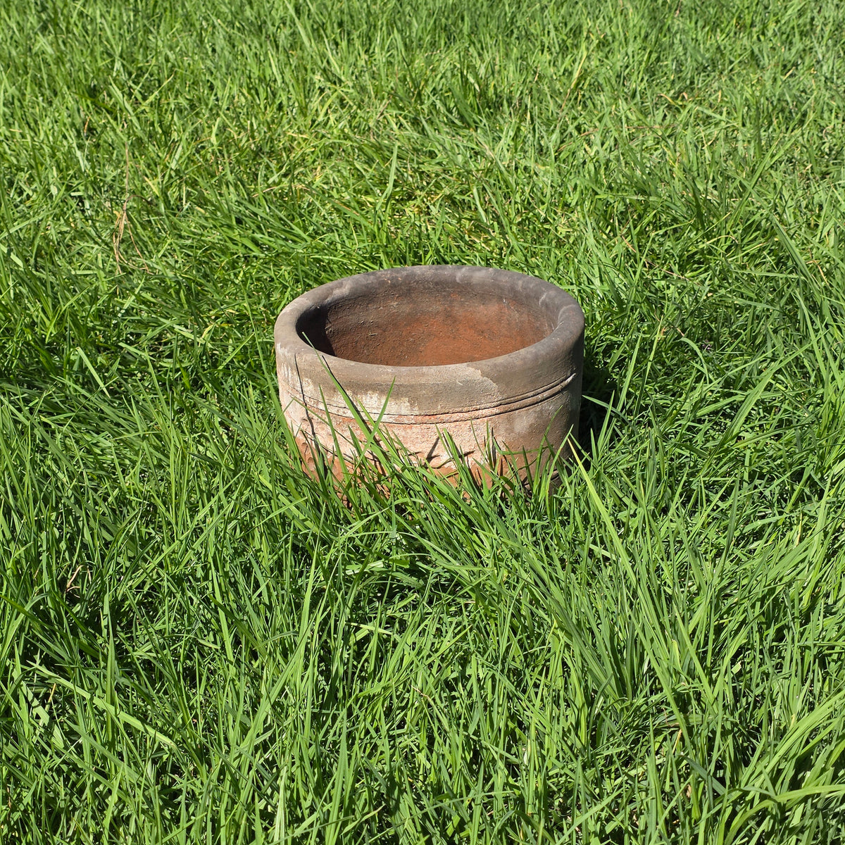 Vtg Terracotta Cylinder Planter Floral Garland Swag Rustic Clay Garden Pot 12"