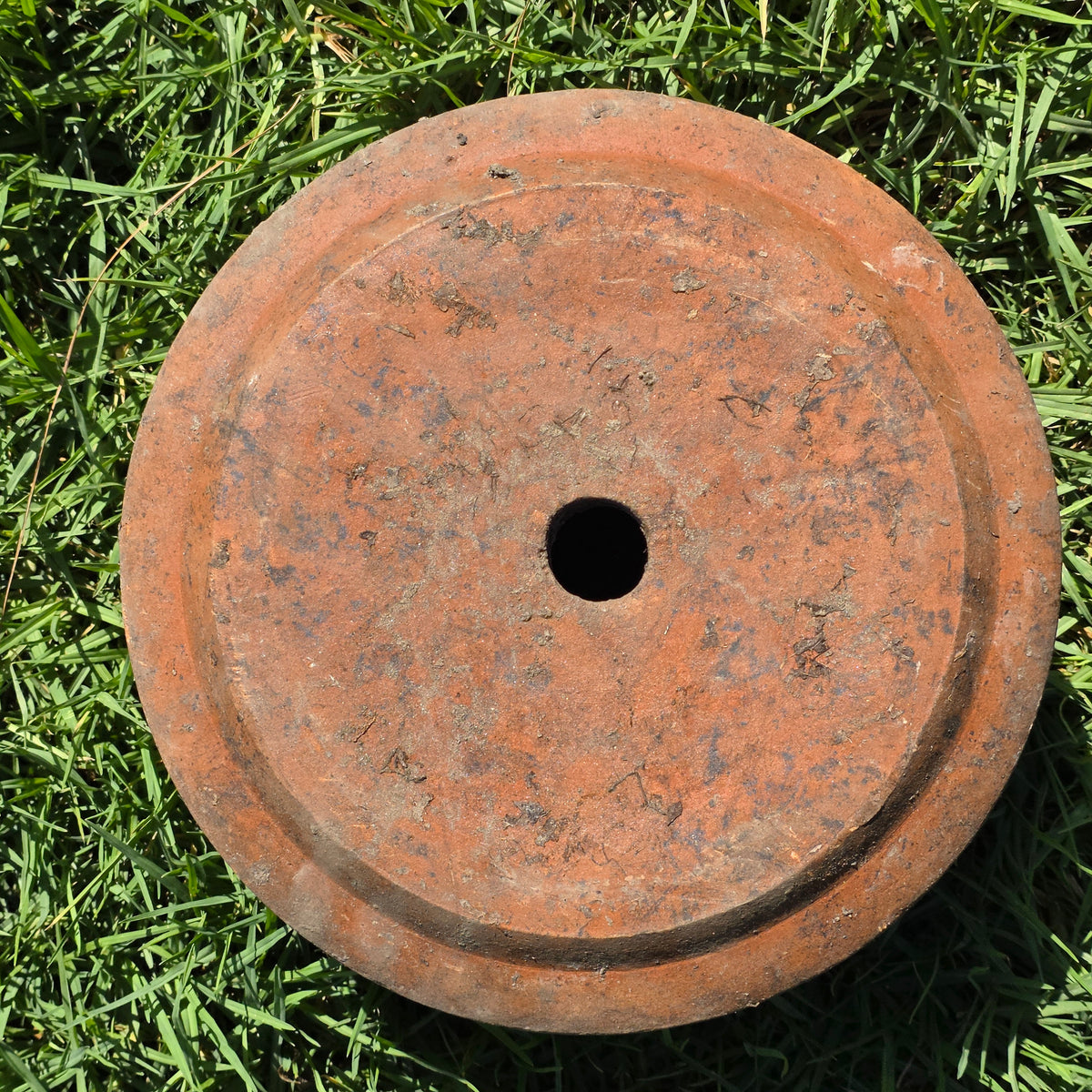 Vtg Terracotta Cylinder Planter Floral Garland Swag Rustic Clay Garden Pot 12"