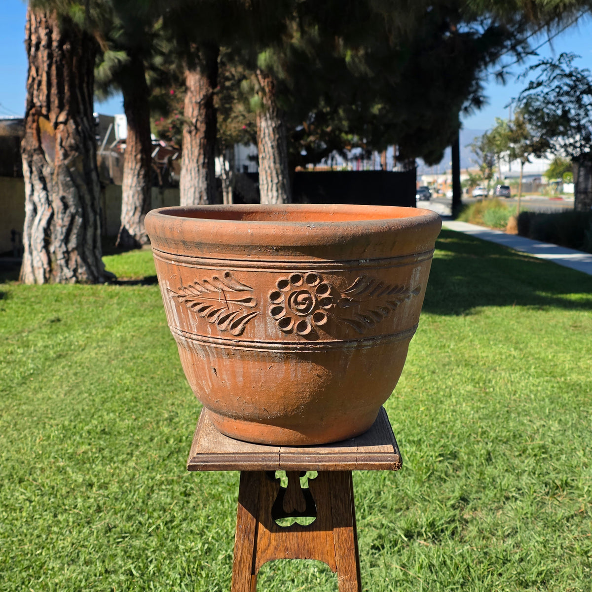 Vtg Terracotta Planter Relief Flower Garland Clay Pot Tuscan Garden 16" Large