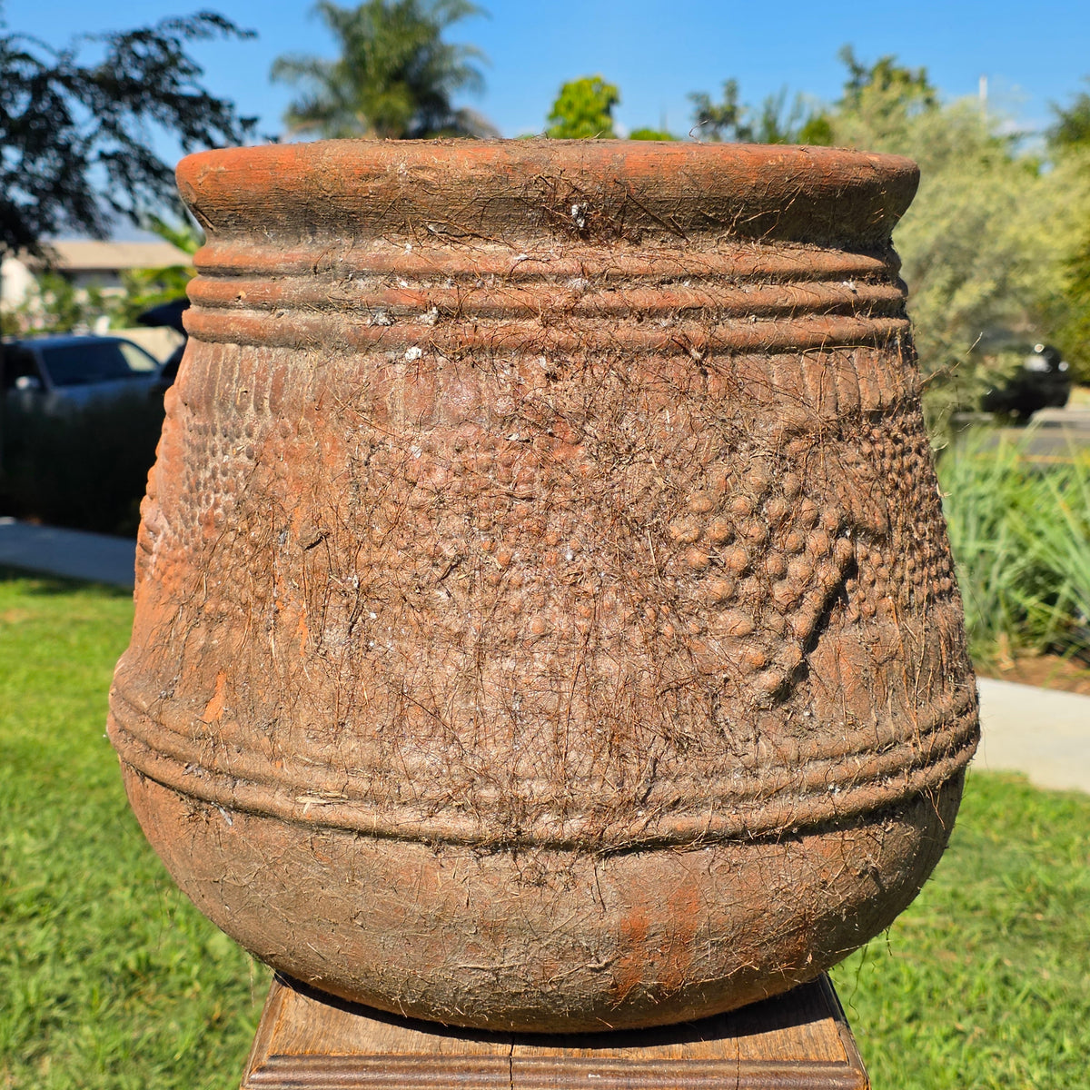 Vtg Terracotta Grape Planter Relief Raised Berry Vine Tuscan Garden 17" Large