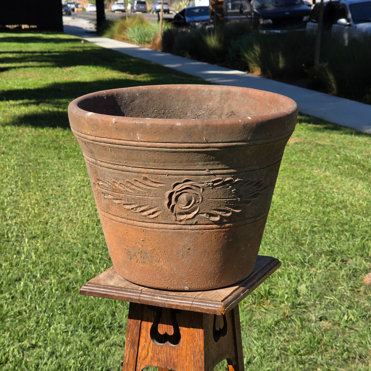 Vintage Mexican Terracotta Planter Large 15" Clay Flower Pot Traditional Relief
