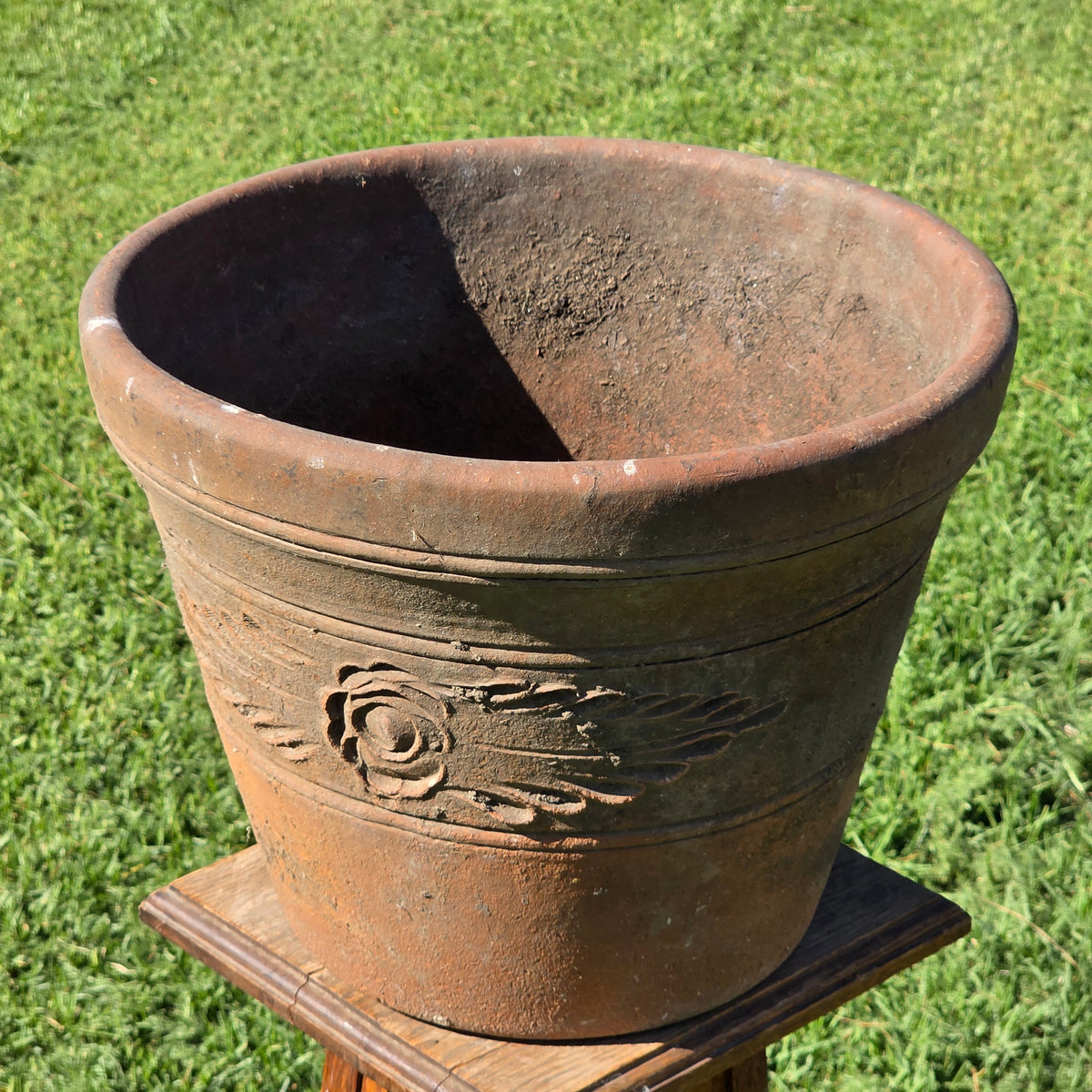 Vintage Mexican Terracotta Planter Large 15" Clay Flower Pot Traditional Relief