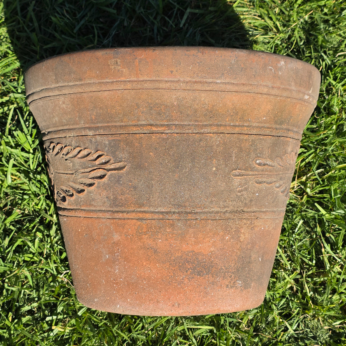 Vintage Mexican Terracotta Planter Large 15" Clay Flower Pot Traditional Relief