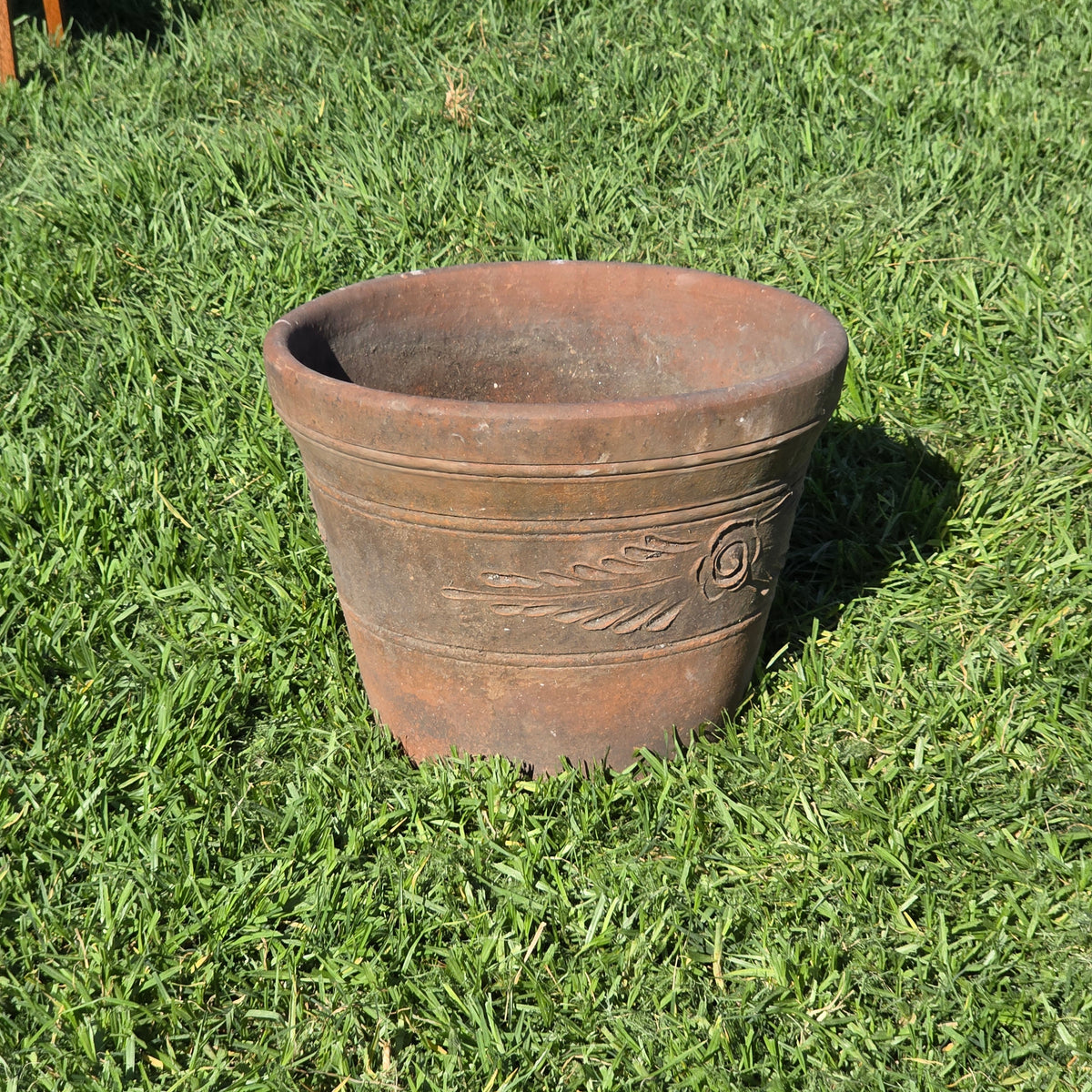 Vintage Mexican Terracotta Planter Large 15" Clay Flower Pot Traditional Relief