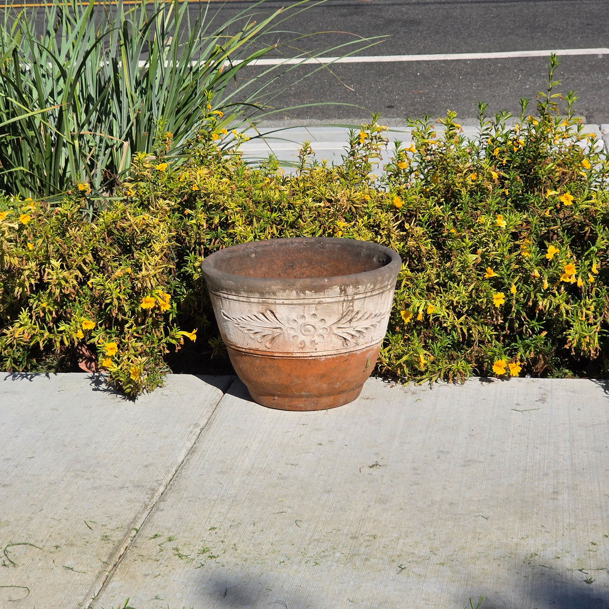 Vtg Mexican Terracotta Planter 16" Large Clay Flower Pot Relief Patina Folk Art