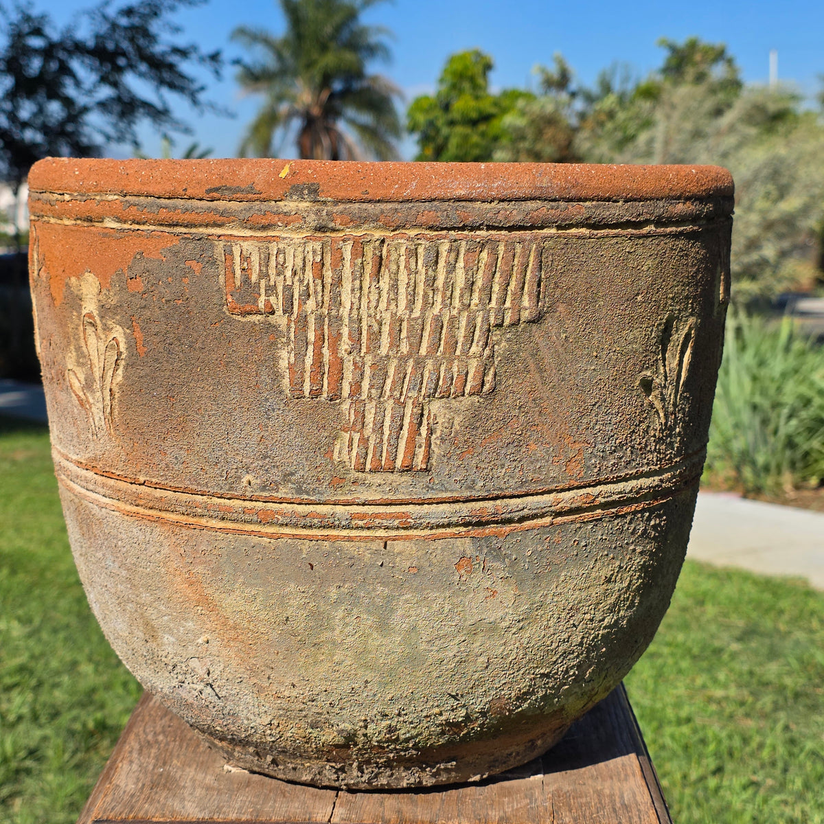 Vintage Mexican Terracotta Planter 13" Cactus Aztec Clay Pot Patio Garden Urn
