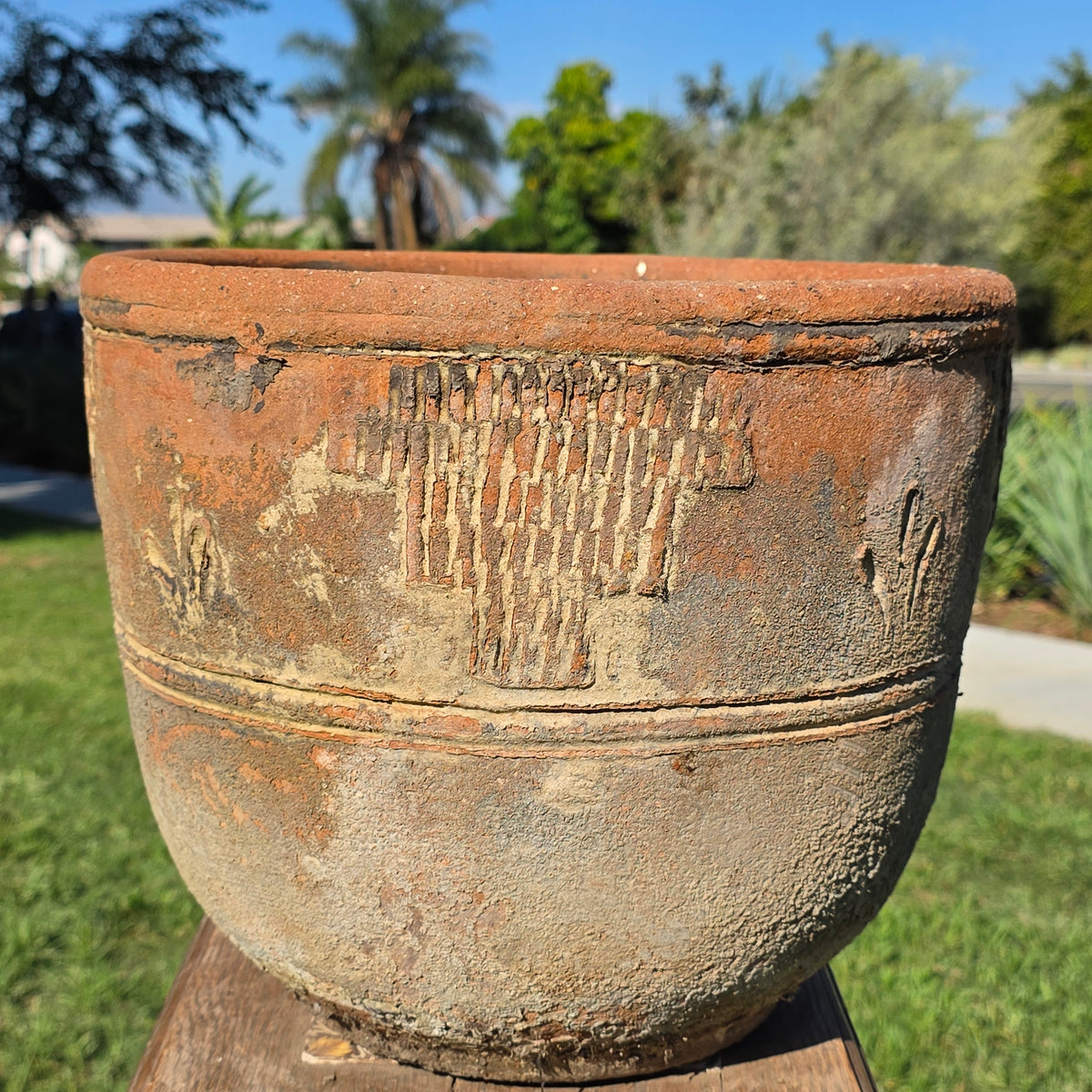 Vintage Mexican Terracotta Planter 13" Cactus Aztec Clay Pot Patio Garden Urn