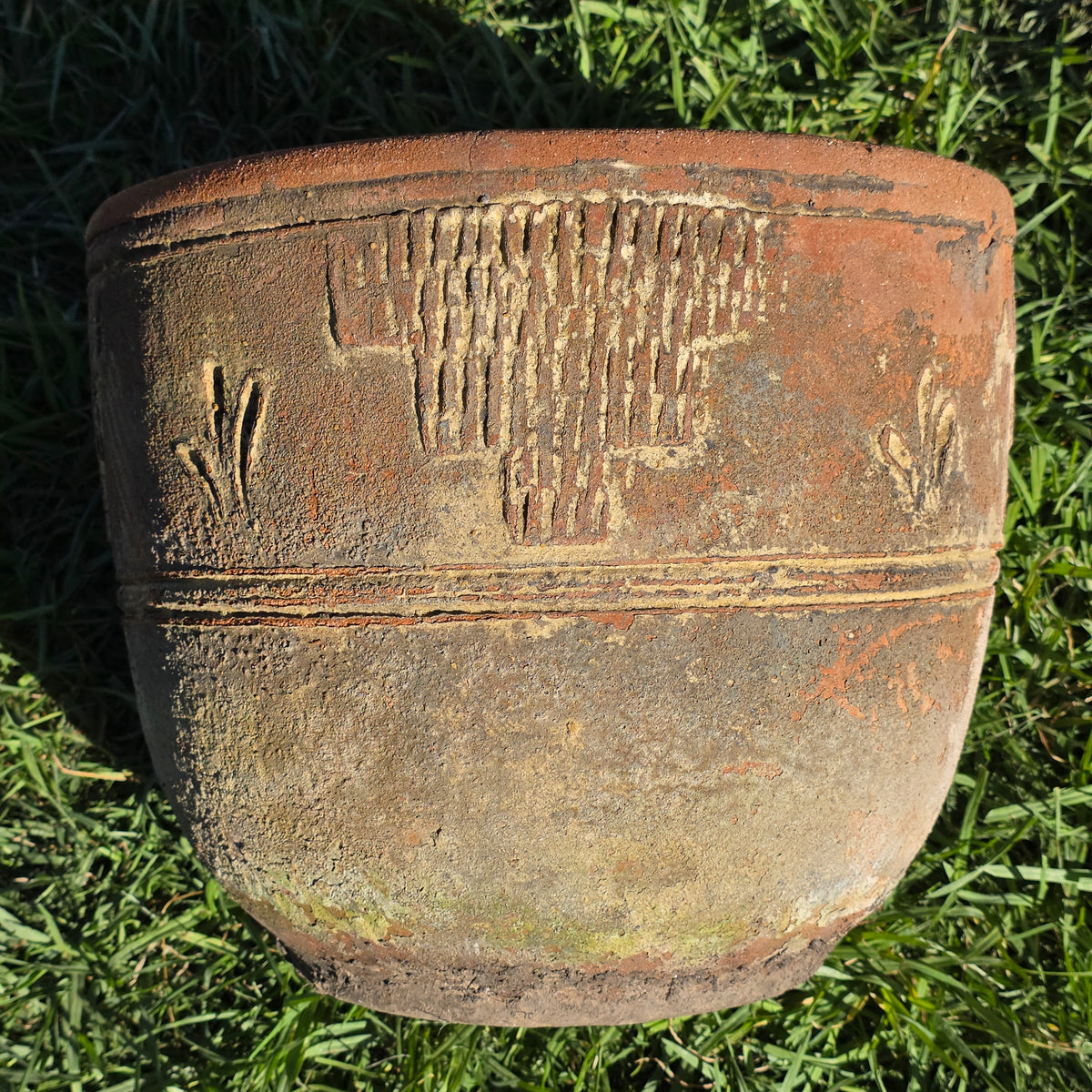 Vintage Mexican Terracotta Planter 13" Cactus Aztec Clay Pot Patio Garden Urn