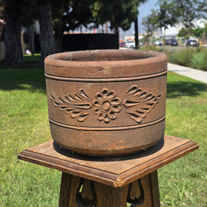 Vintage Terracotta Planter 10" Floral Relief Aged Clay Flower Pot Heavy Duty
