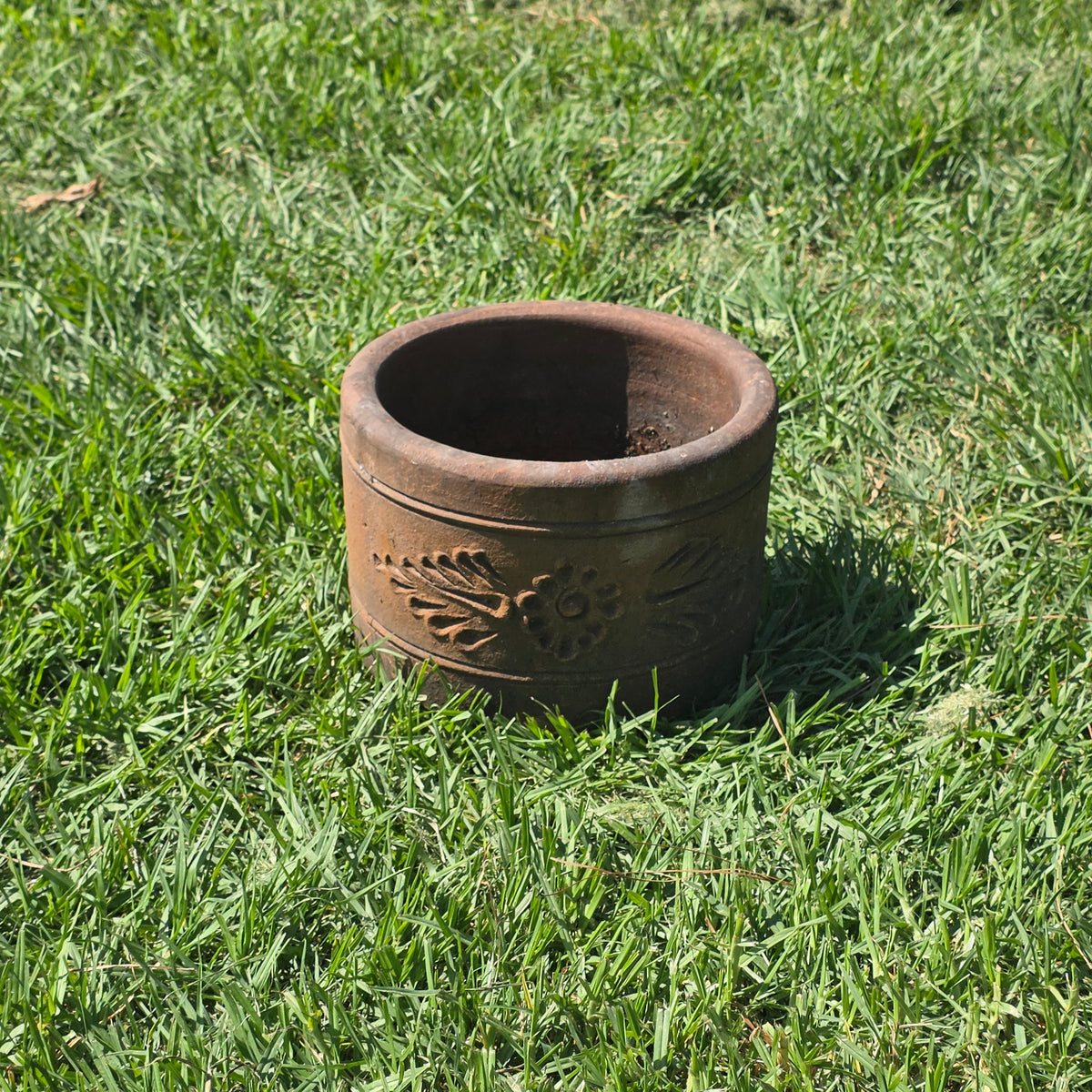Vintage Terracotta Planter 10" Floral Relief Aged Clay Flower Pot Heavy Duty