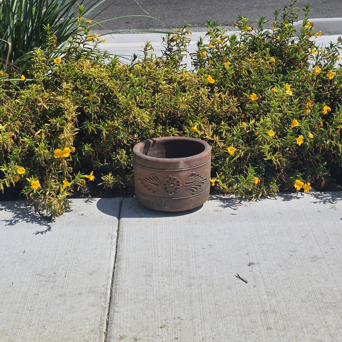 Vintage Terracotta Planter 10" Floral Relief Aged Clay Flower Pot Heavy Duty