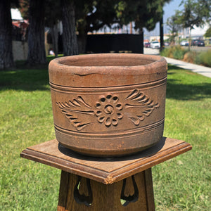Vintage Terracotta Planter 10" Floral Relief Aged Clay Flower Pot Heavy Duty
