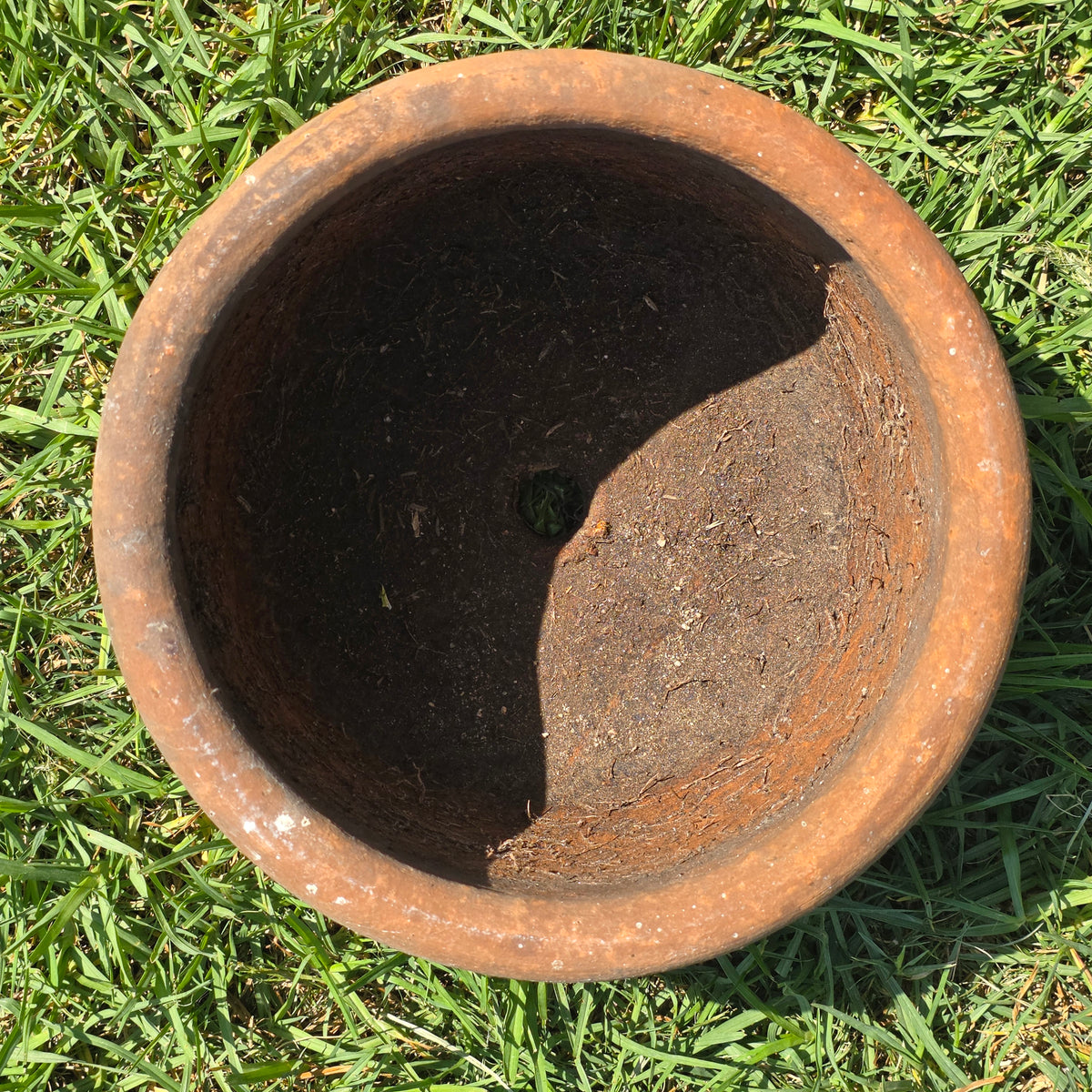 Vintage Terracotta Planter 10" Floral Relief Aged Clay Flower Pot Heavy Duty
